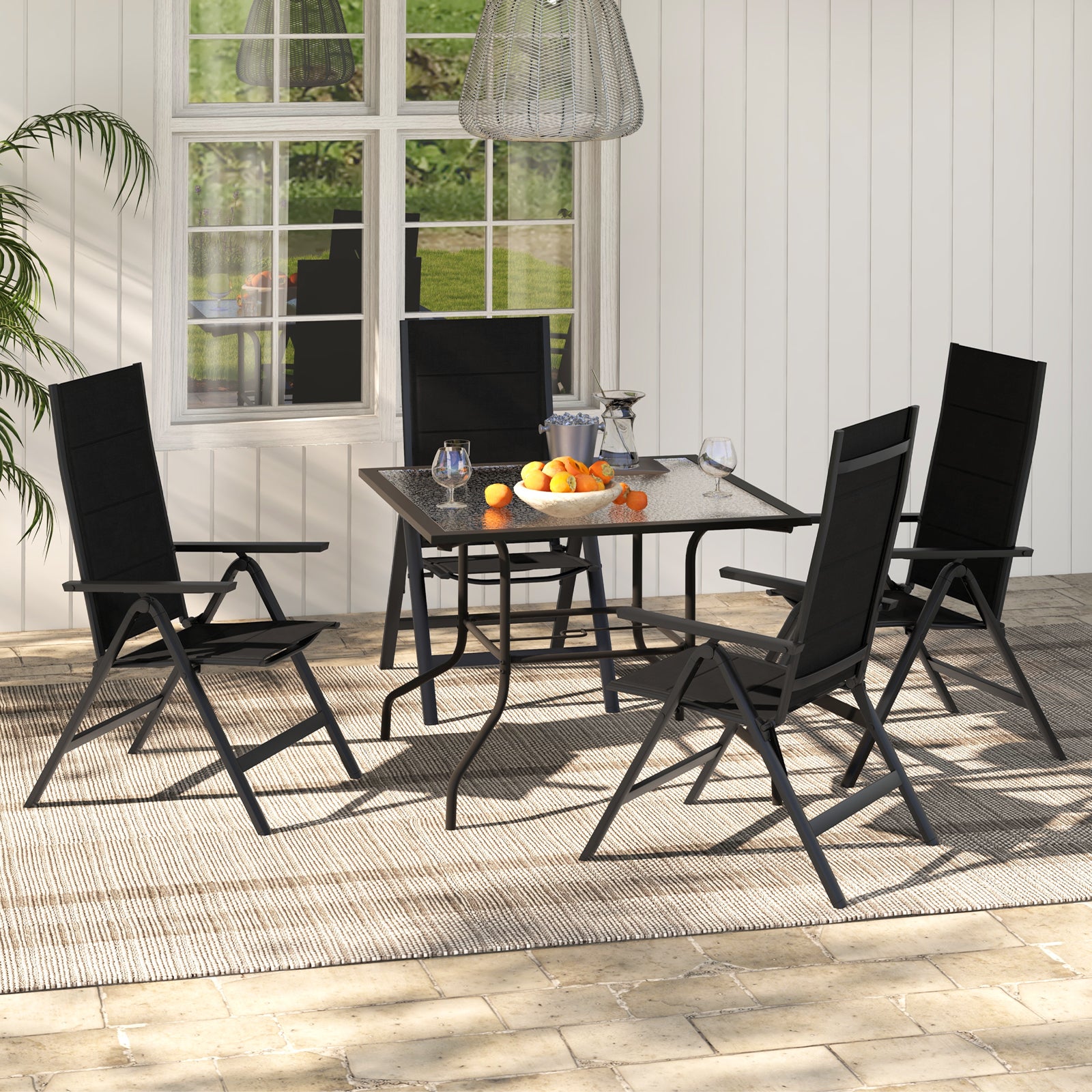 Patio Folding Chairs Lightweight Dining Chairs with Soft Padded Seat-Black