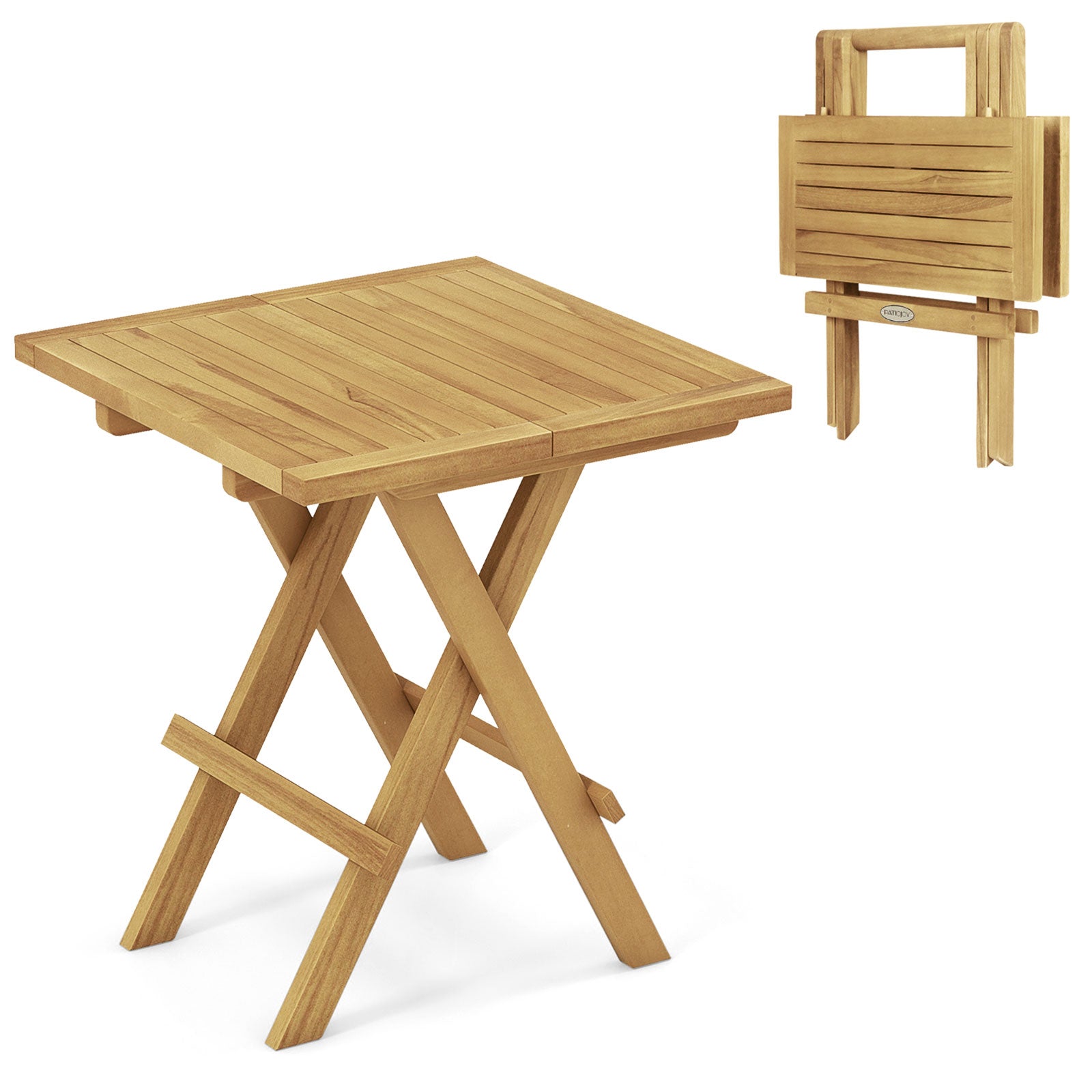 Patio Folding Teak Wood Square Coffee Table with X-shaped Legs