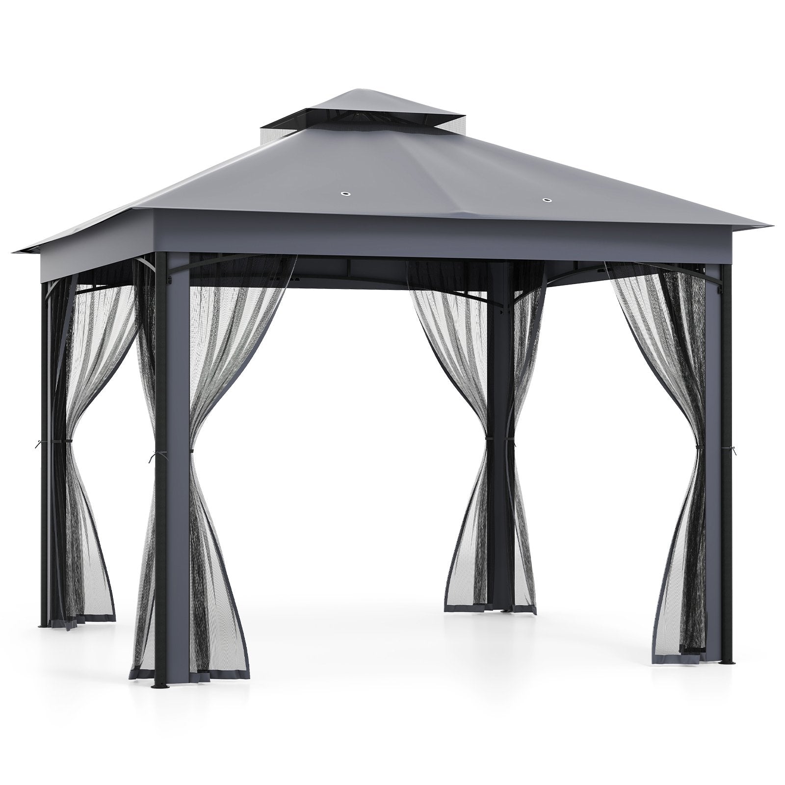 Patio Gazebo Outdoor Double-Roof Canopy Tent with Mesh Netting-Grey