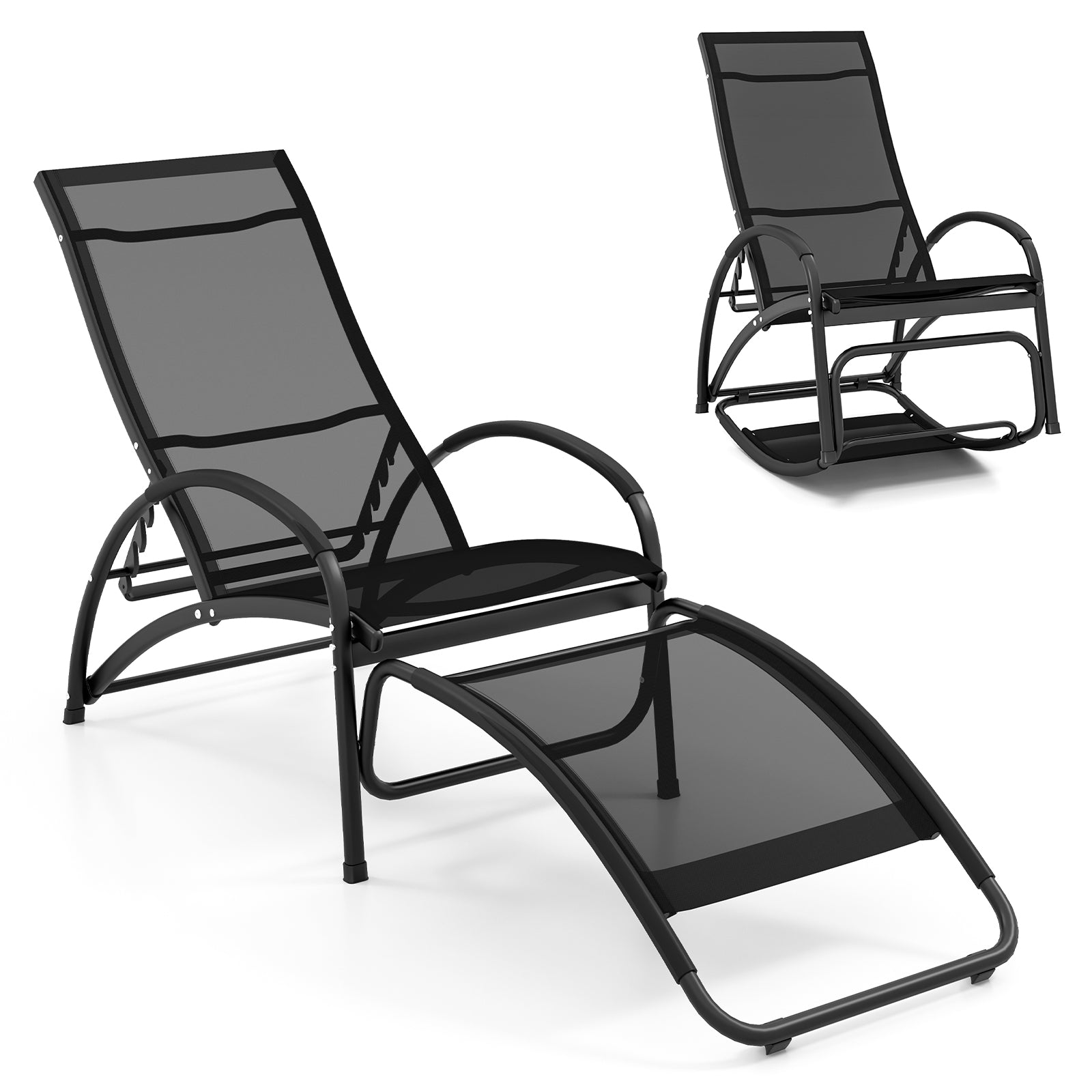 2-in-1 Outdoor Lounge Chair with 20¬∞ Rocking Angle-Black