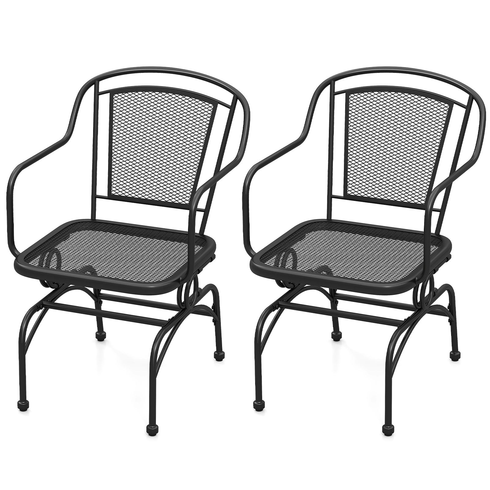 Patio Rocking Chairs Set of 2 with Metal Mesh Backrest and Seat for Porch Balcony-Black