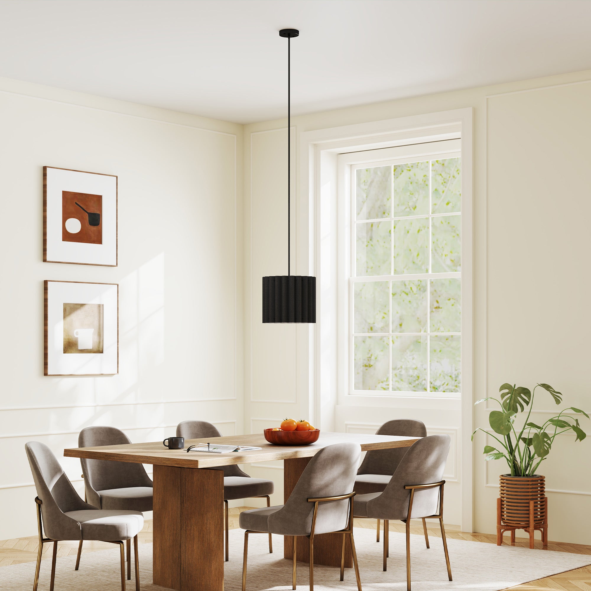 HOMCOM Linen Pendant Light, Modern Wave Ceiling Light Shade, E27 Lampshade for Living Room, Bedroom, Kitchen, Hallway, Black