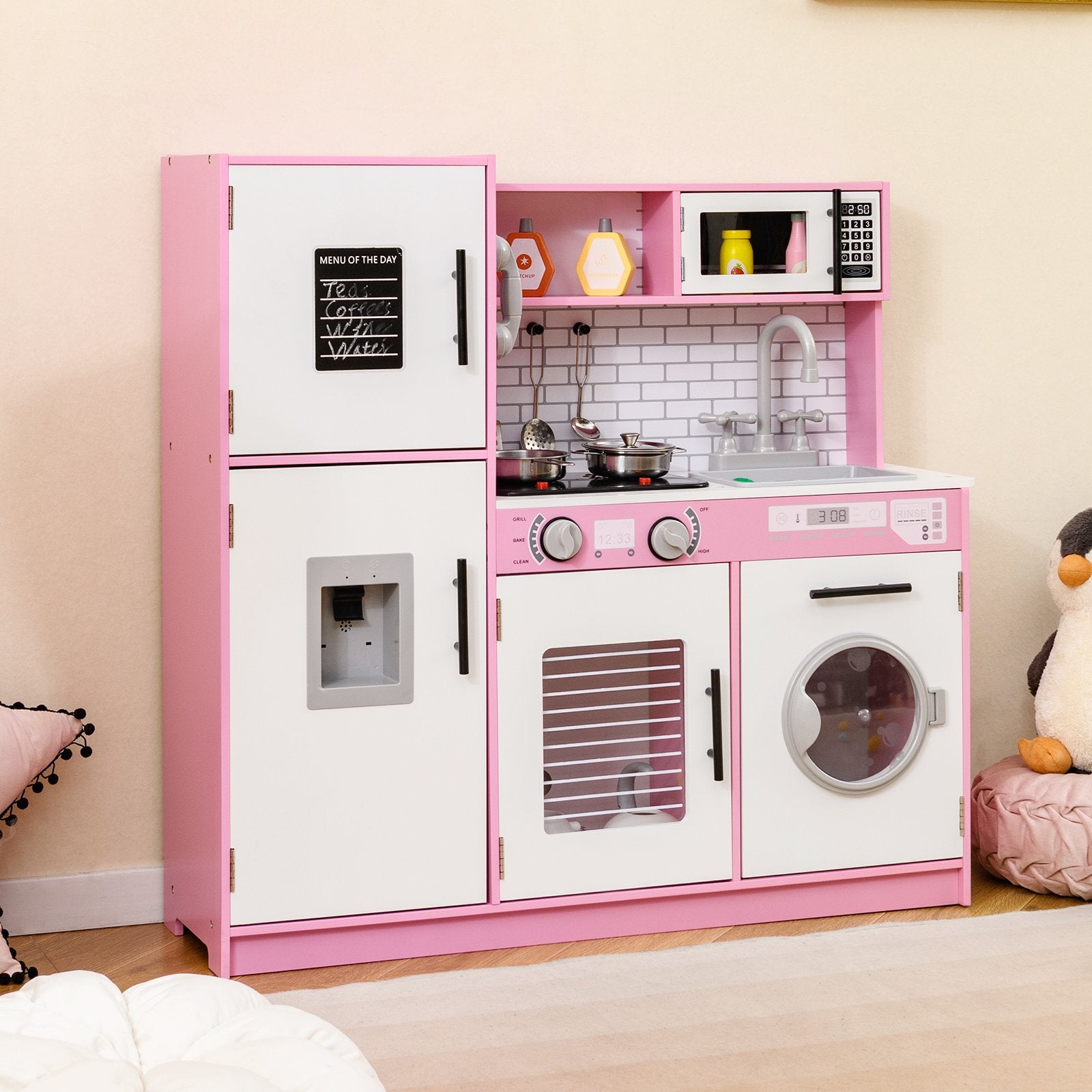 Play Kitchen Toy Set with Oven and Washing Machine for Aged 3+ Years Old-Pink
