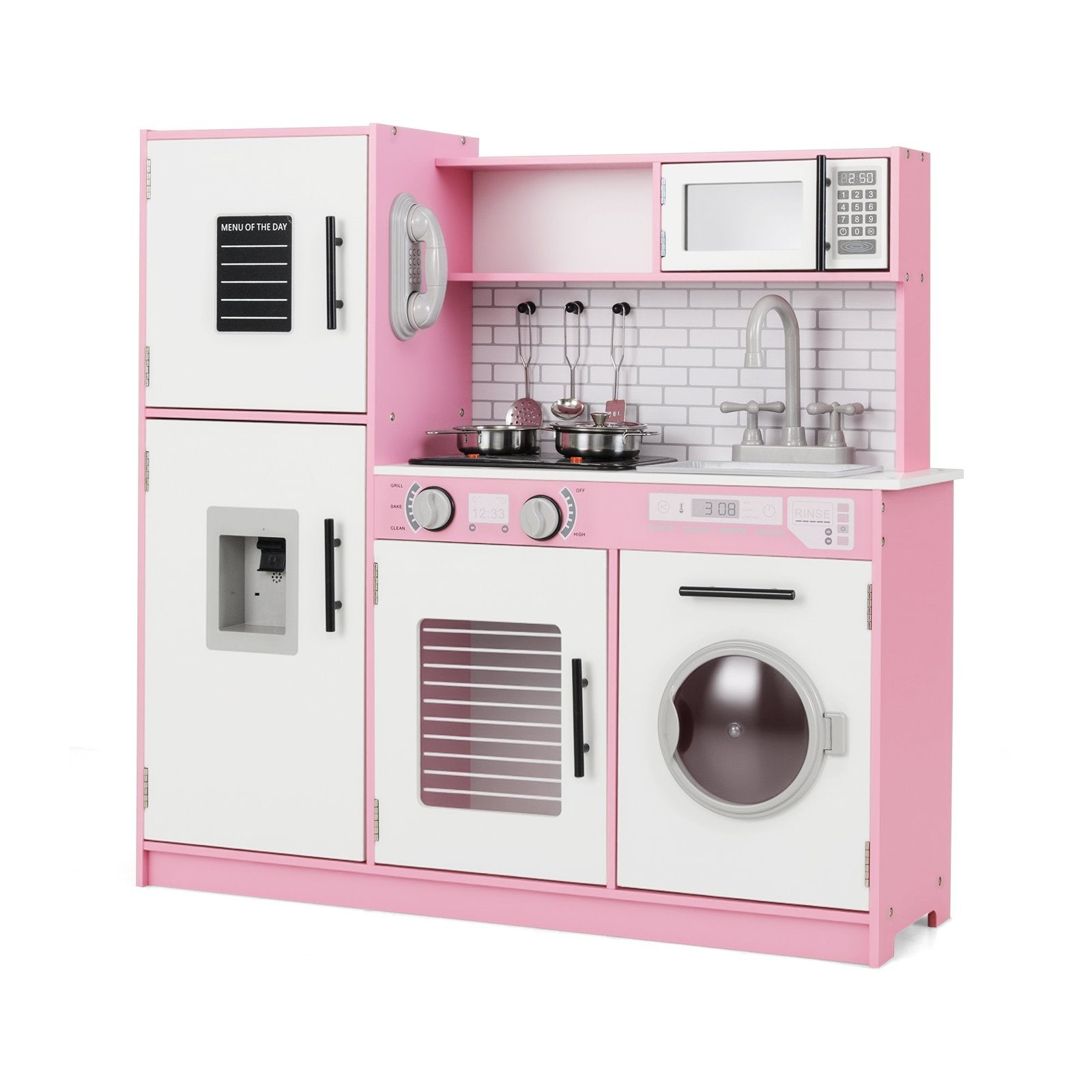 Play Kitchen Toy Set with Oven and Washing Machine for Aged 3+ Years Old-Pink