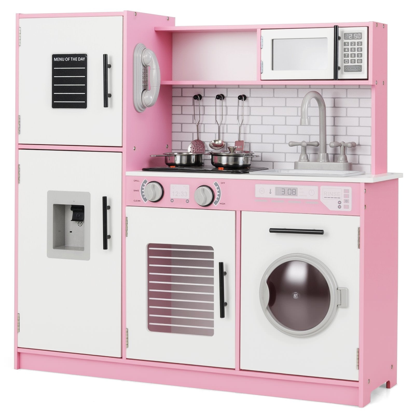 Play Kitchen Toy Set with Oven and Washing Machine for Aged 3+ Years Old-Pink