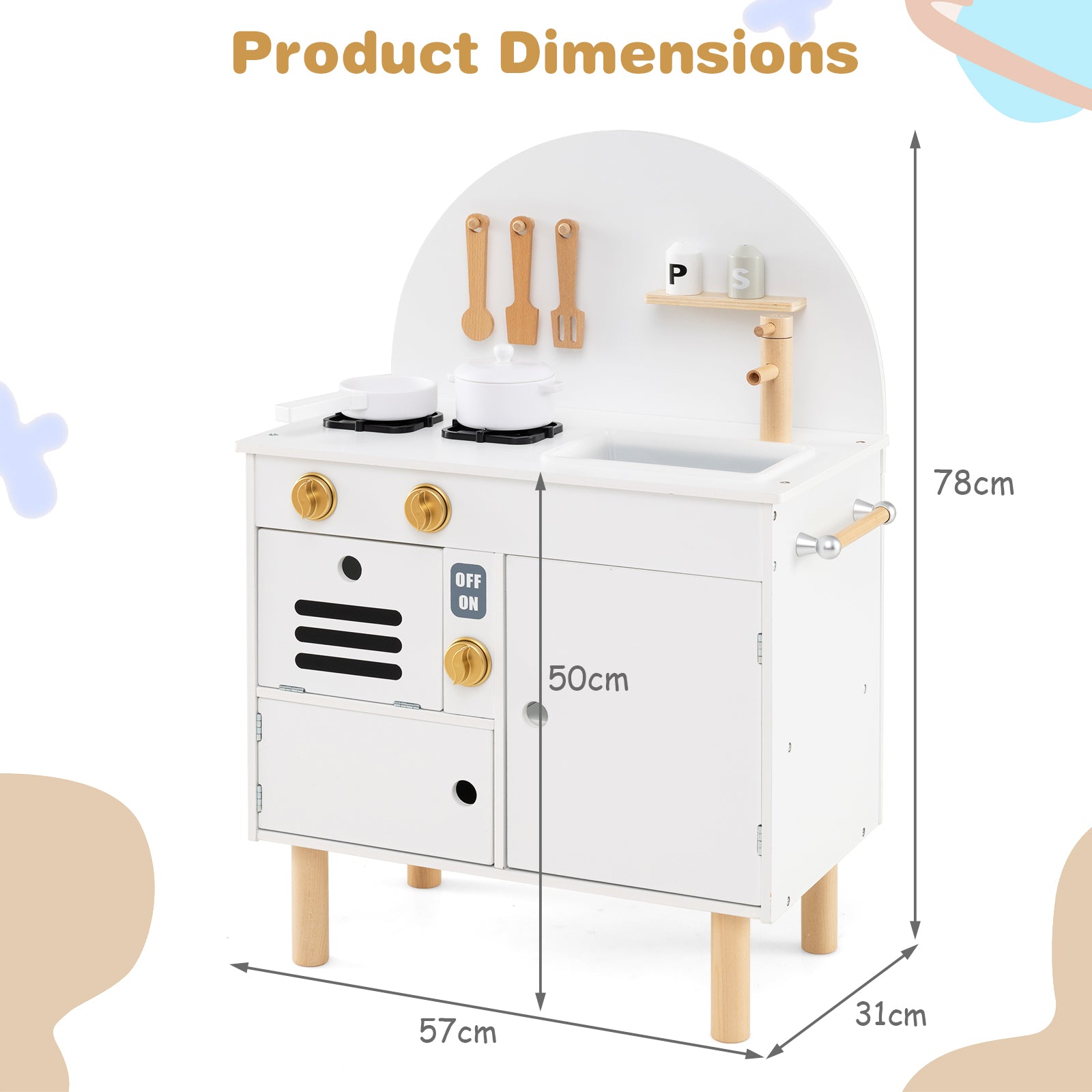 Play Kitchen for Kids Wooden Kitchen Playset with Stoves Faucet-White