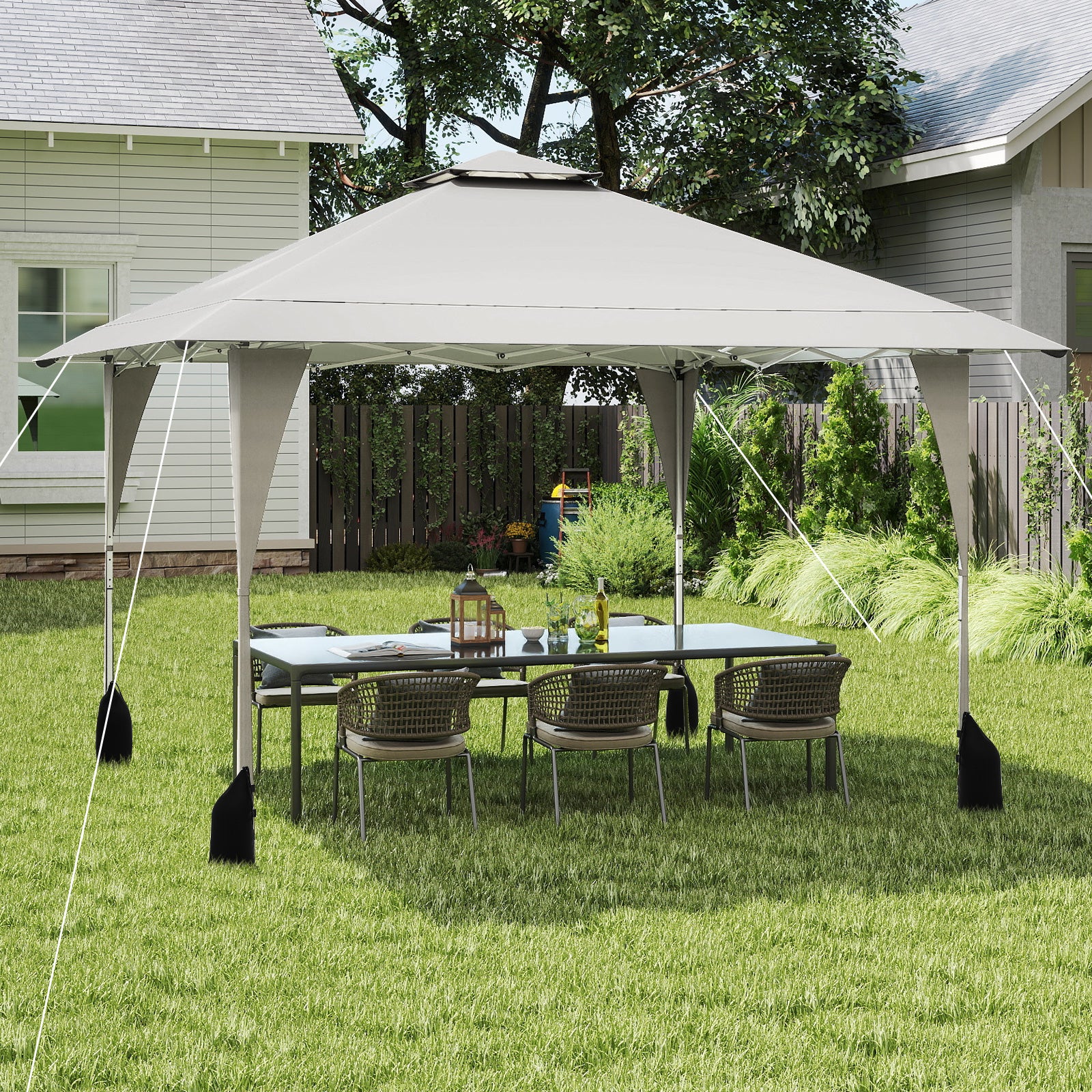 395 x 395 cm Pop up Canopy Tent with Vented Top and 8 Drainage Holes-Beige