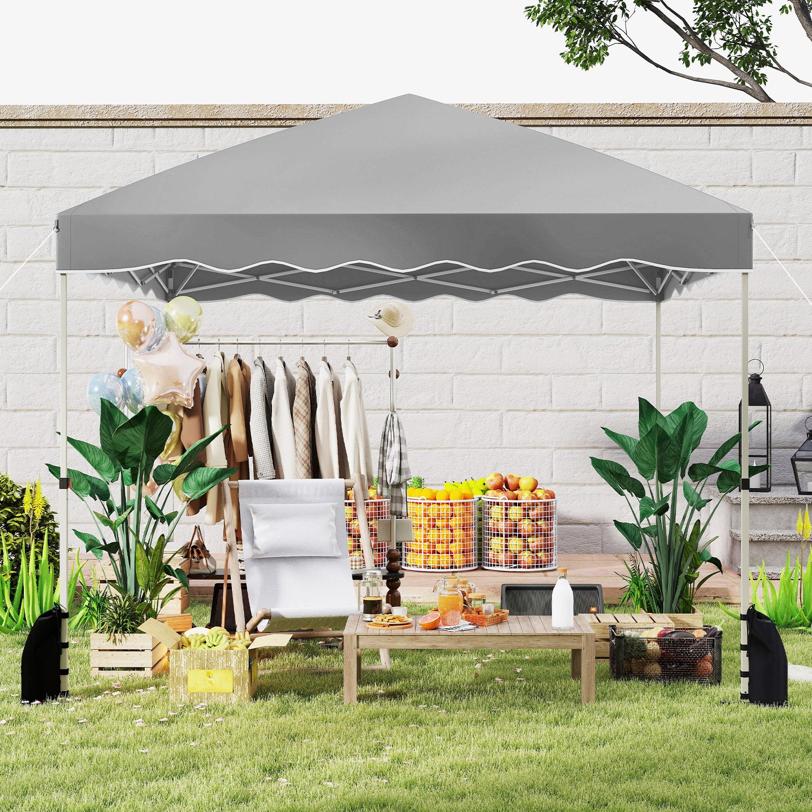 300 x 300 cm Pop up Canopy Tent with Wheeled Bag-Grey