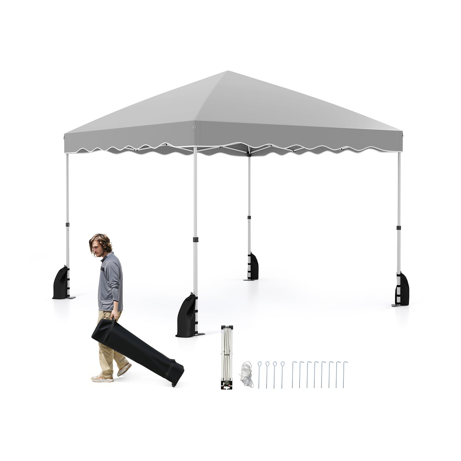 300 x 300 cm Pop up Canopy Tent with Wheeled Bag-Grey
