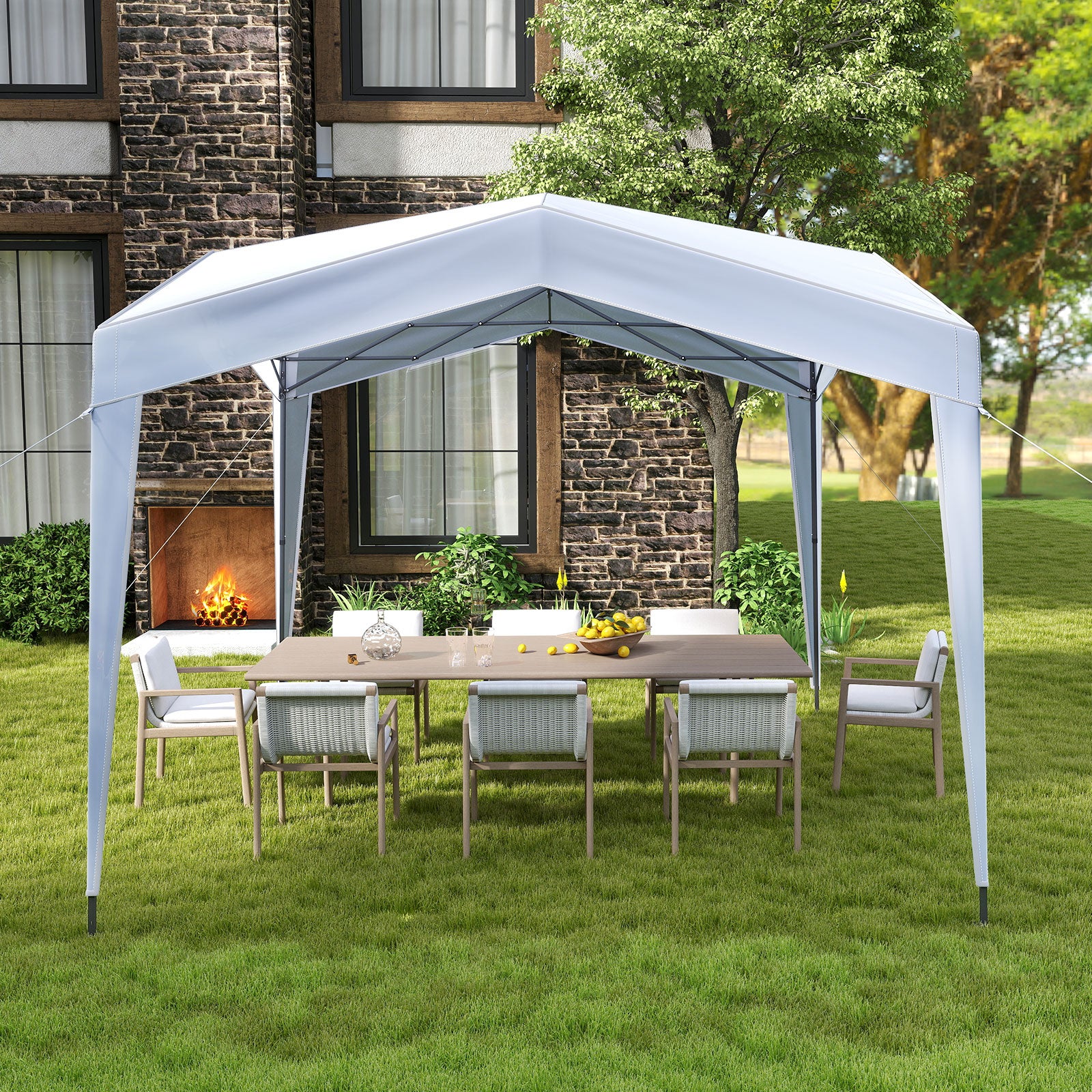 Pop up Canopy Tent with Portable Wheeled Bag 8 Stakes 4 Wind Ropes-White