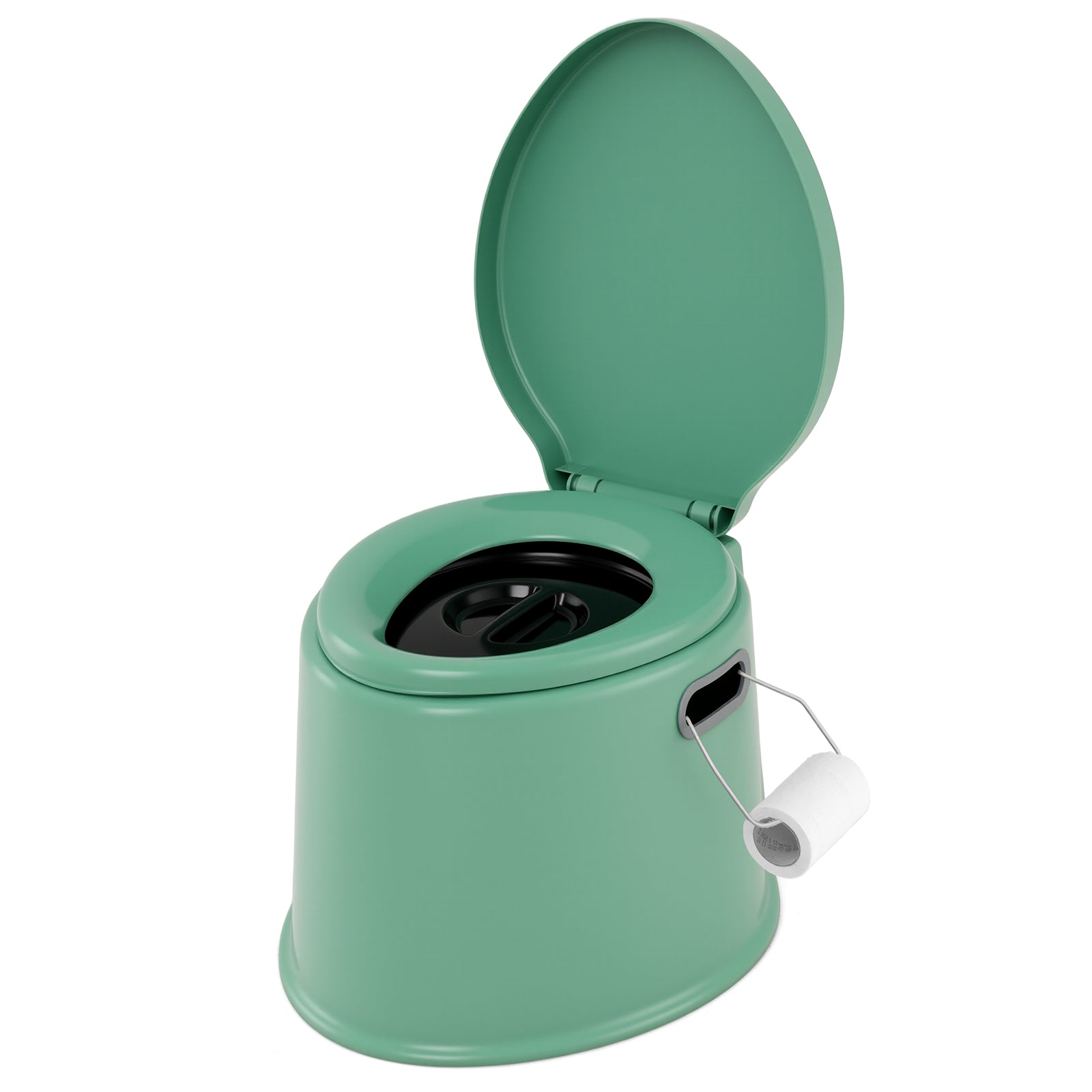 Portable Travel Toilet with Detachable Inner Bucket and Removable Toilet Paper Holder-Green
