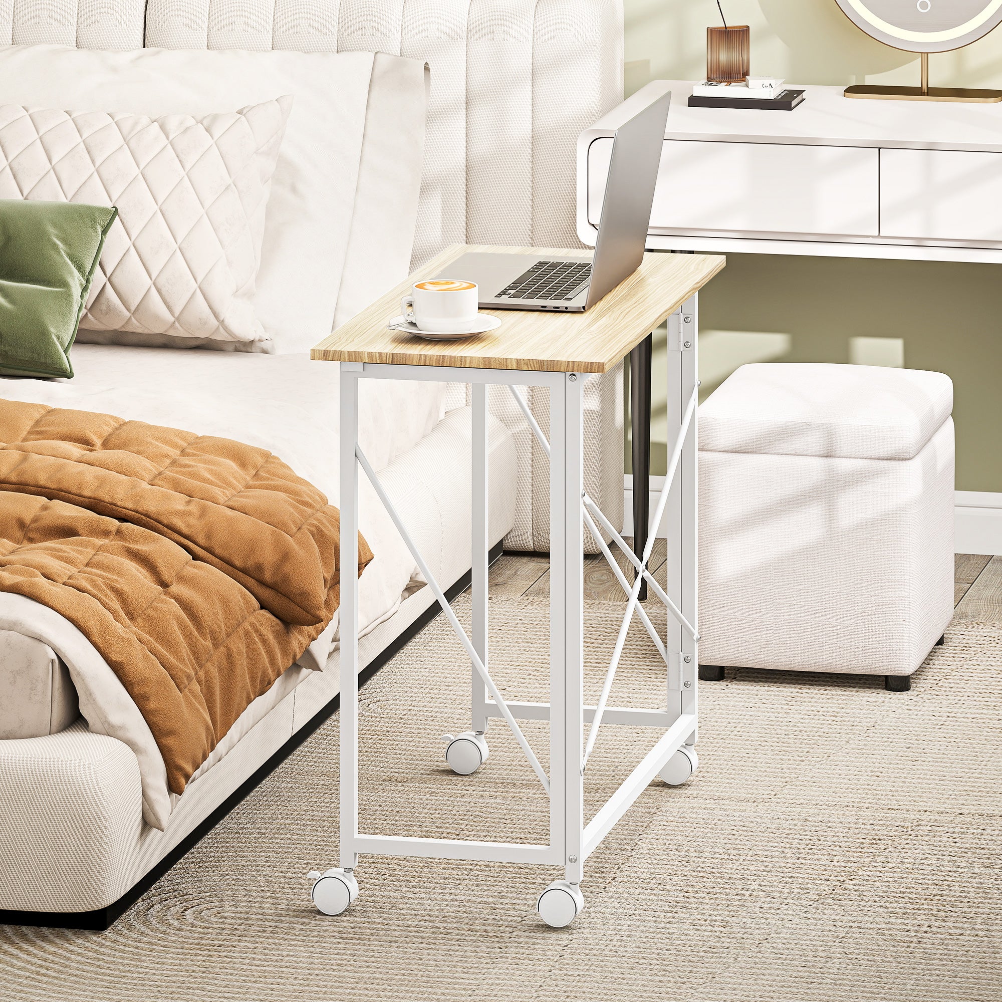 HOMCOM 80 cm Folding Desk on Wheels - Natural Tone