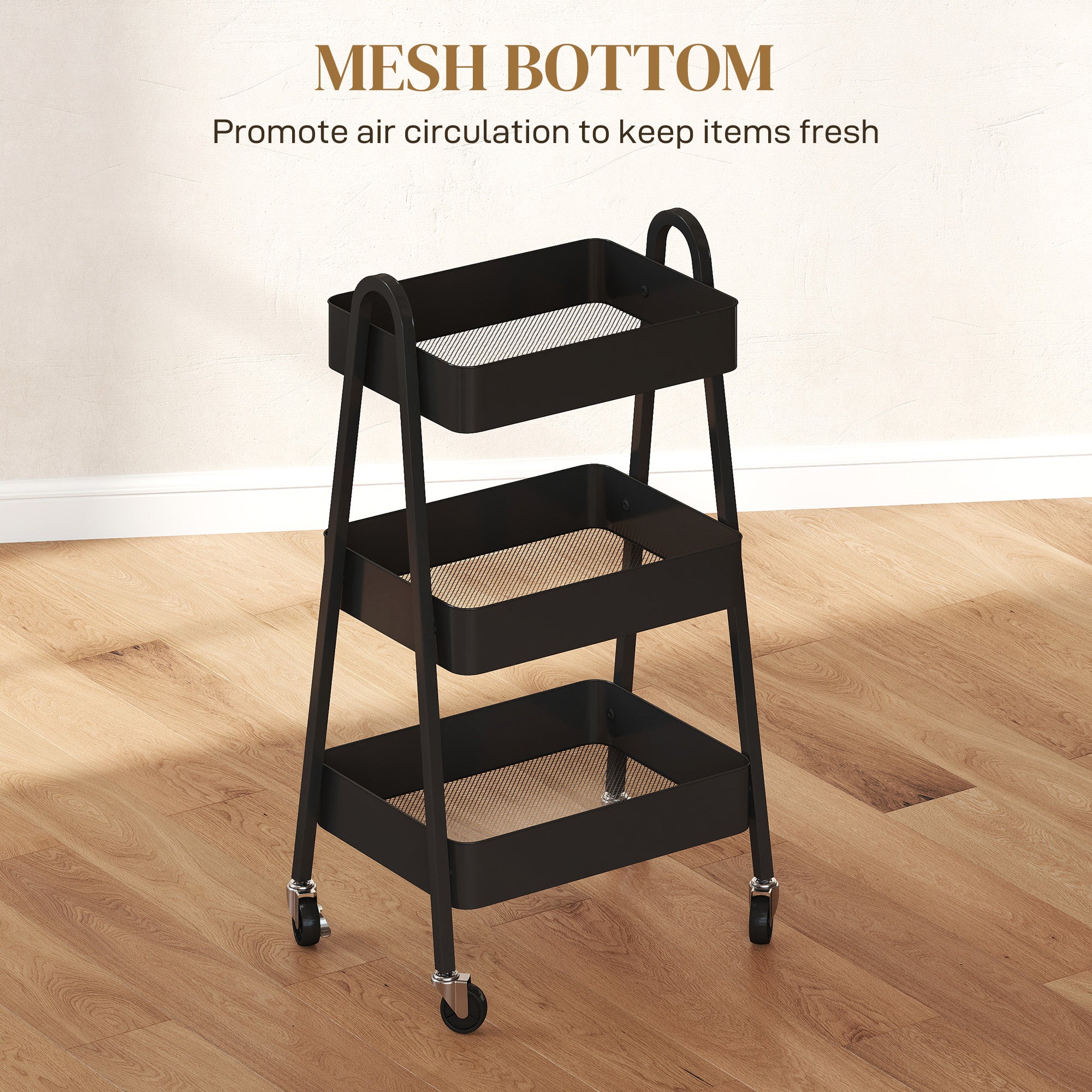HOMCOM Three-Tier Storage Trolley - Black
