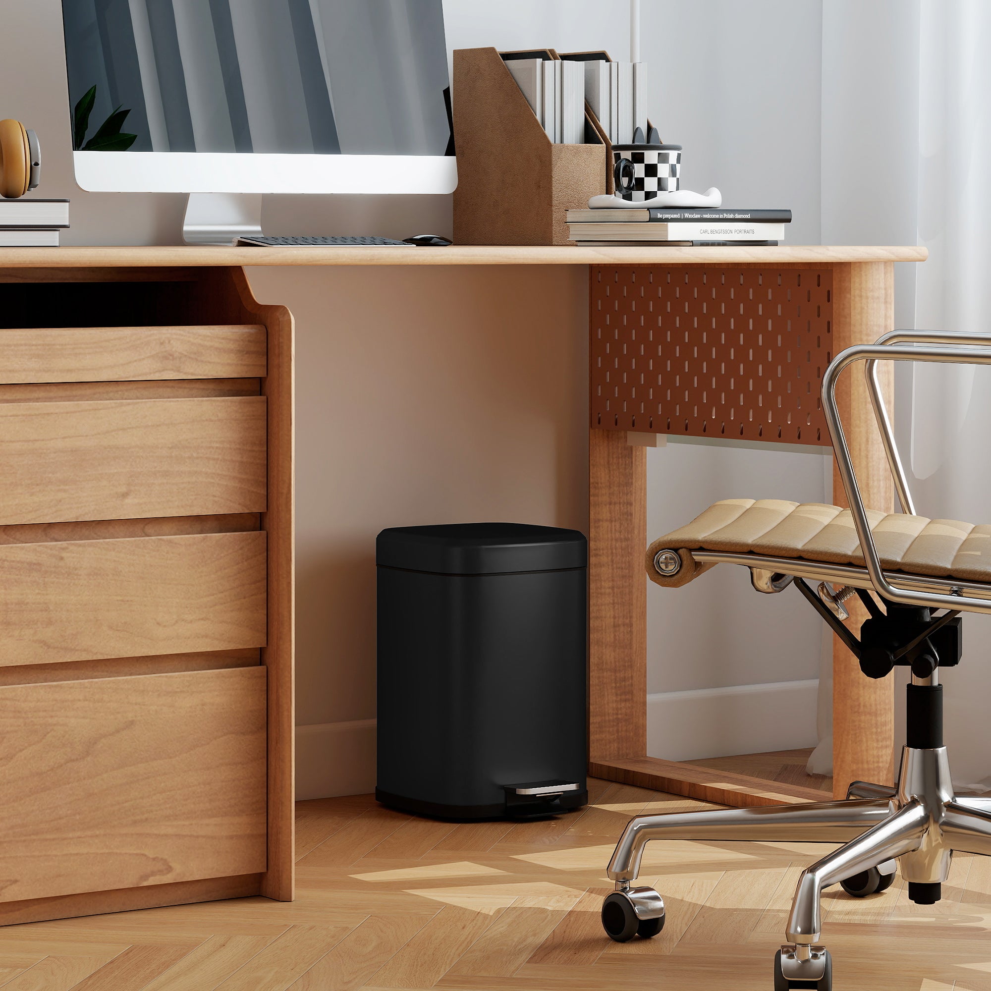 HOMCOM 12L Modern Boxy Metal Home Kitchen Bin - Black