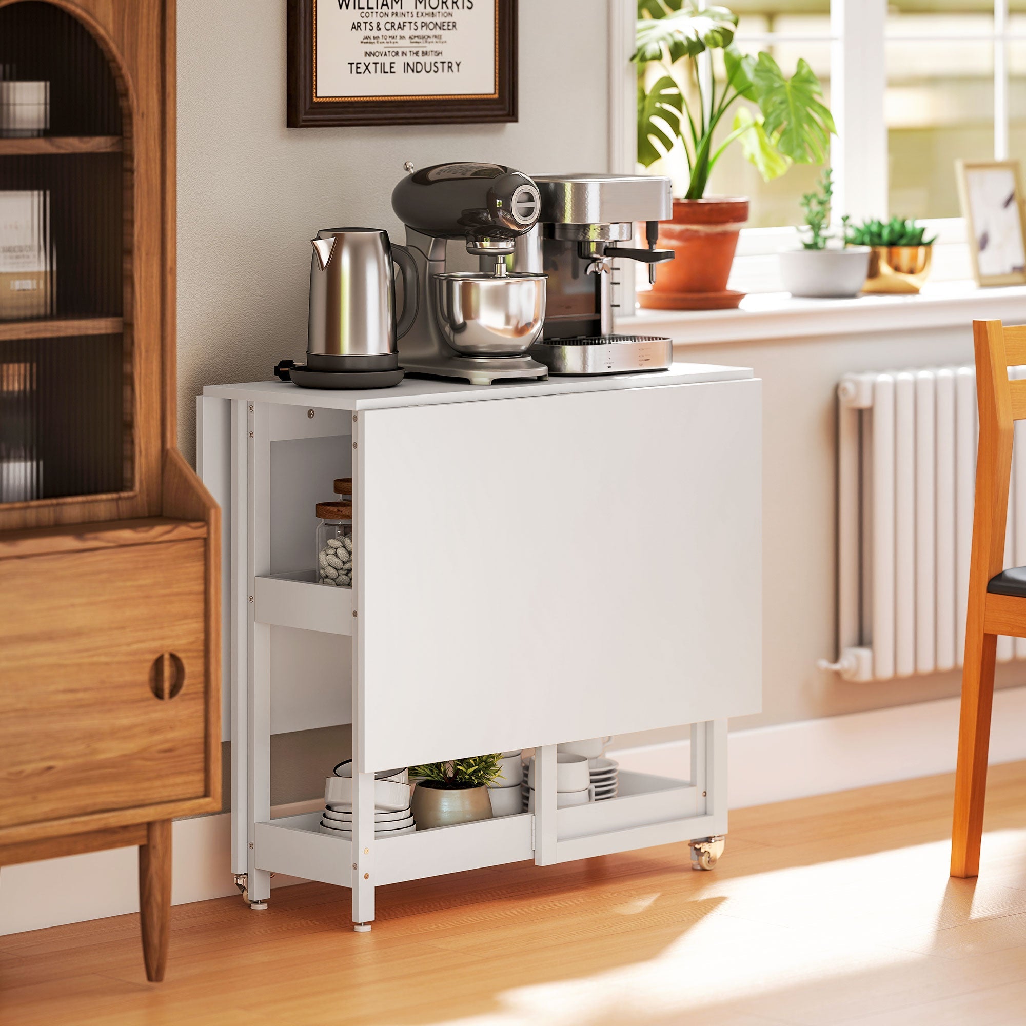 HOMCOM Four-Person Drop Leaf Table - White