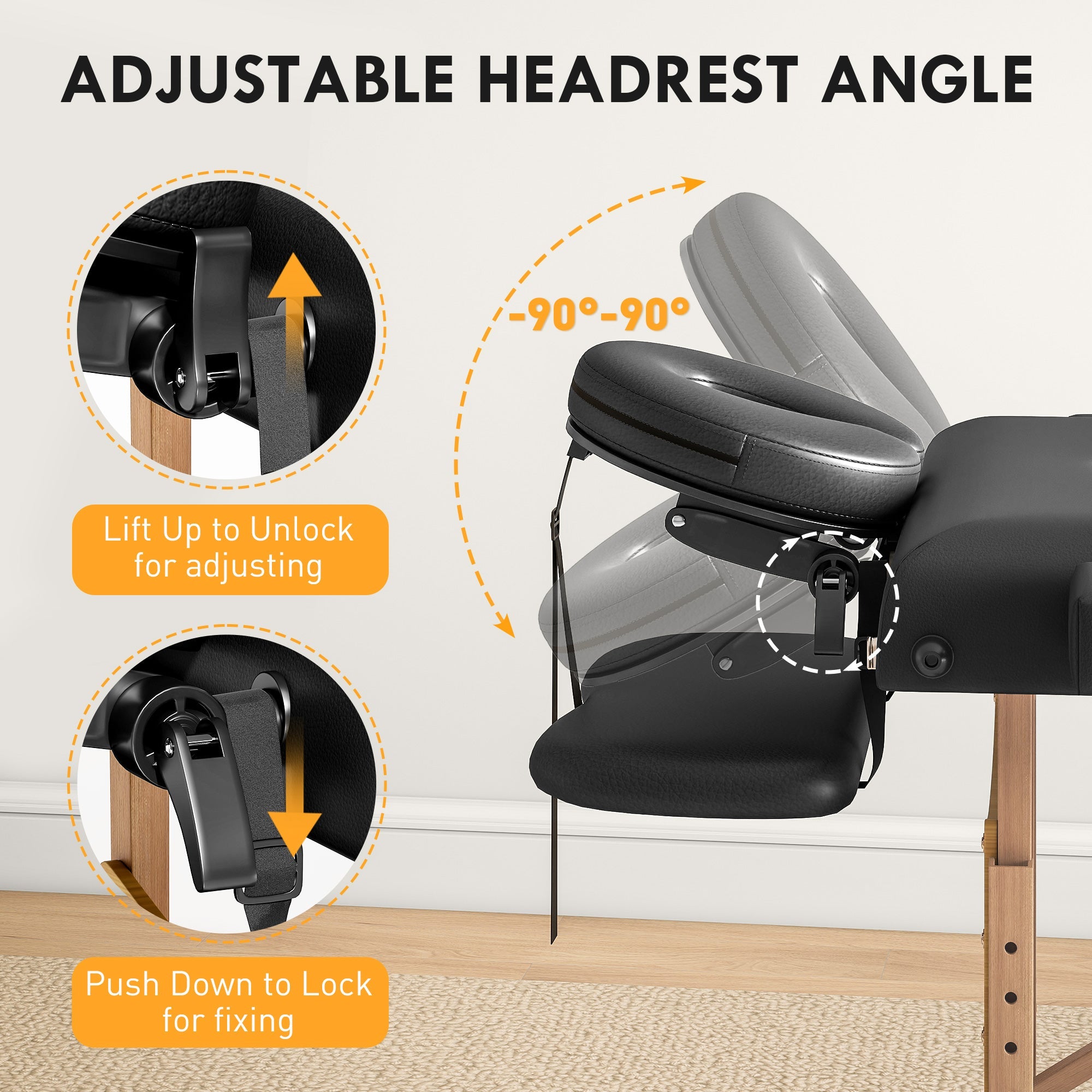 HOMCOM Foldable Massage Table with Beech Wood Legs - Black