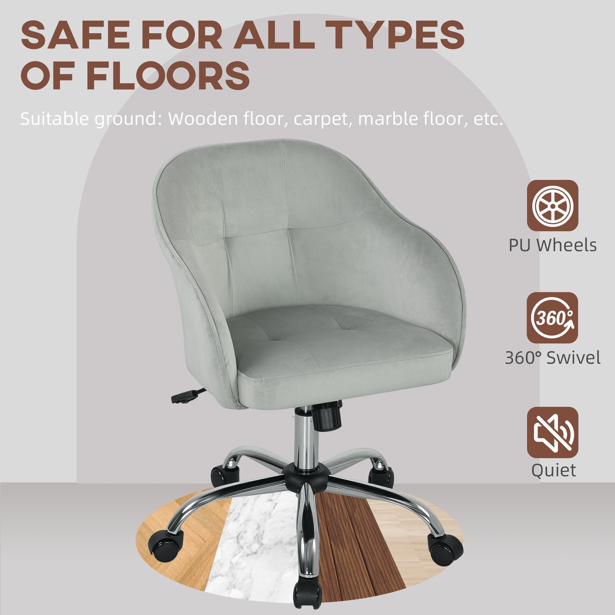 HOMCOM 46-56 cm Velvet-feel Office Chair - Grey