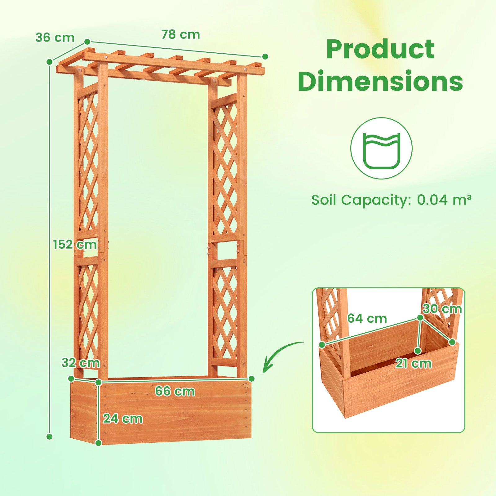 Raised Garden Bed with Trellis Wood Freestanding with Hanging Roof-Orange