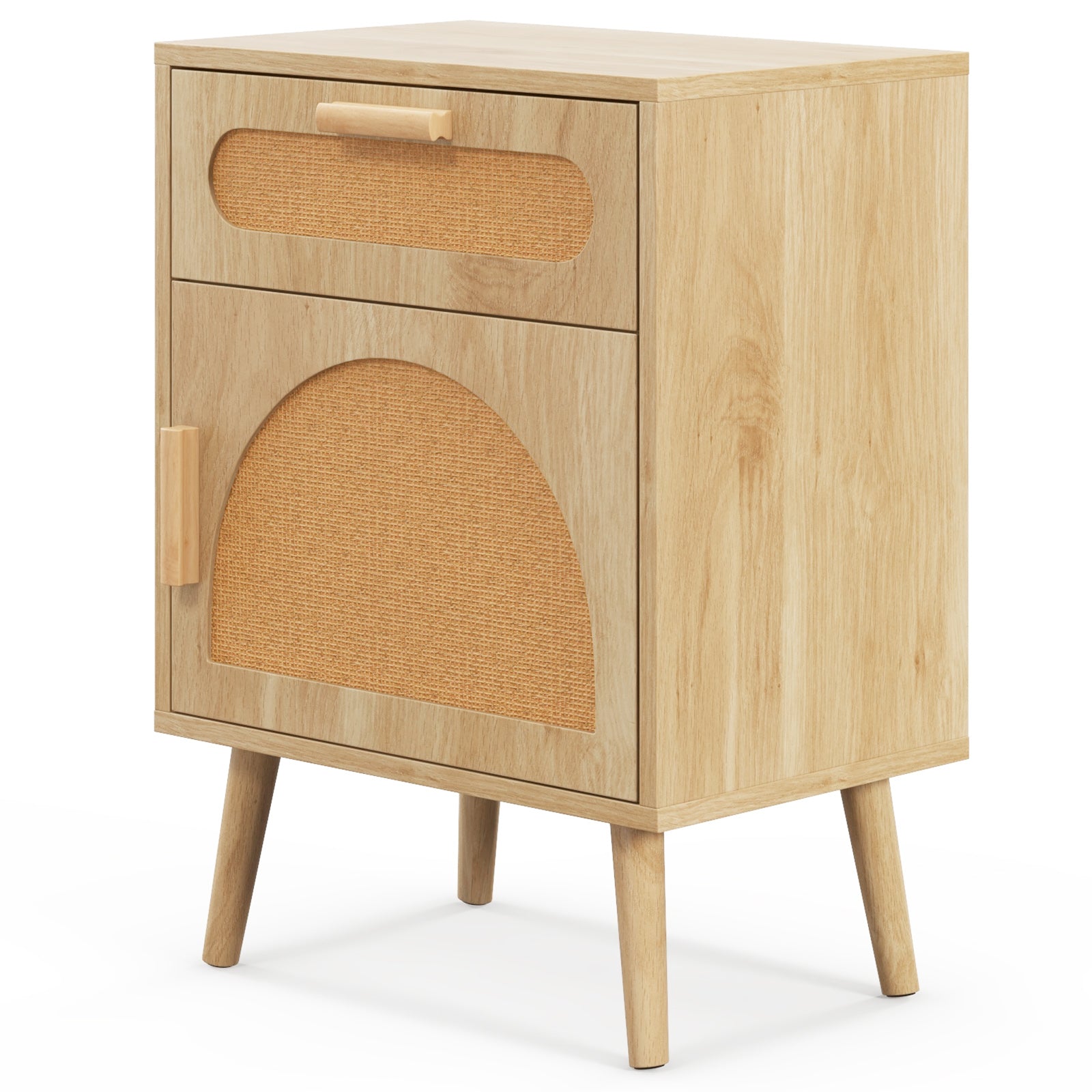 Rattan Nightstand Boho Bedside Table with Rattan-decorated Door-Natural