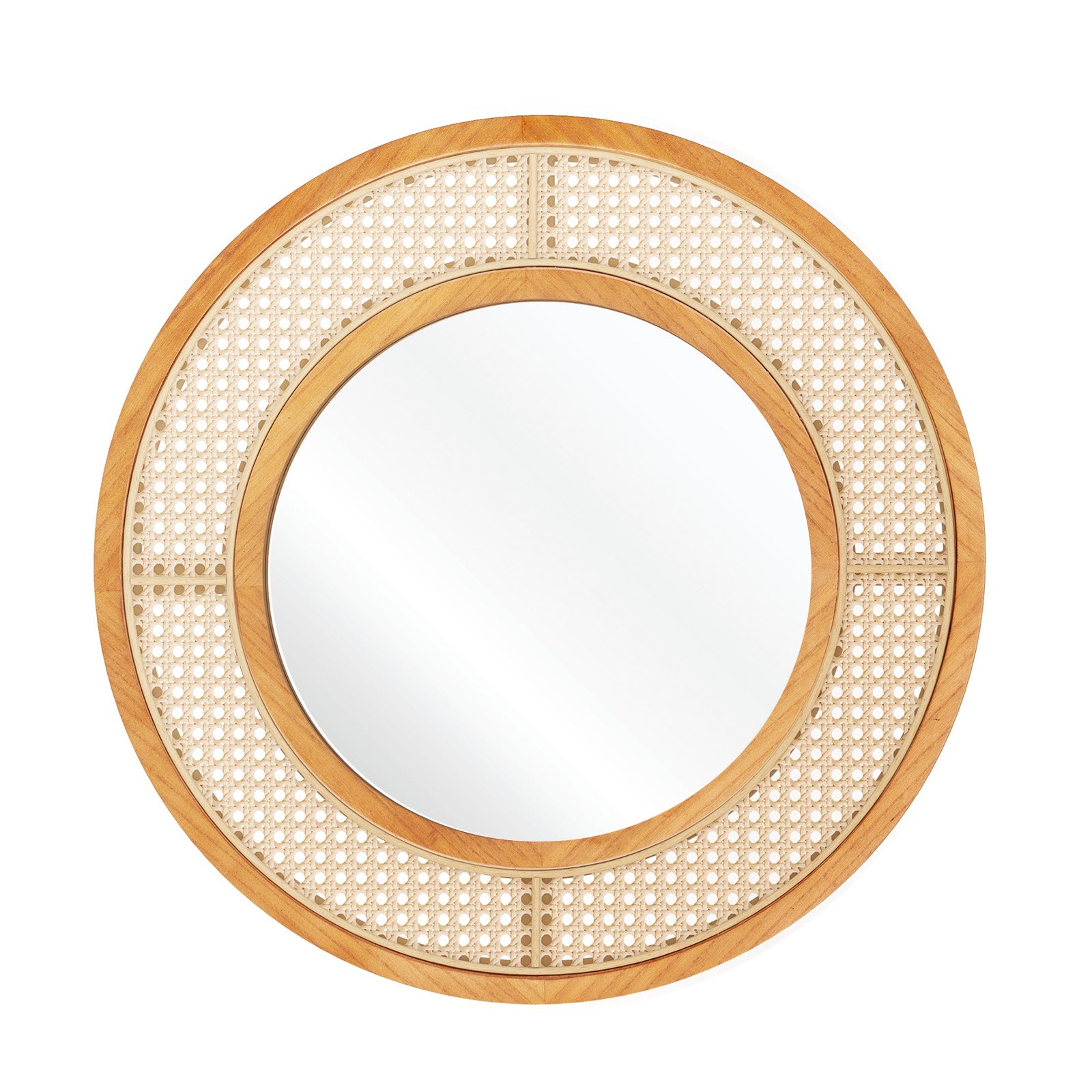 Rattan Round Wall Mirror with Aluminum Glass and Metal Hook -Natural