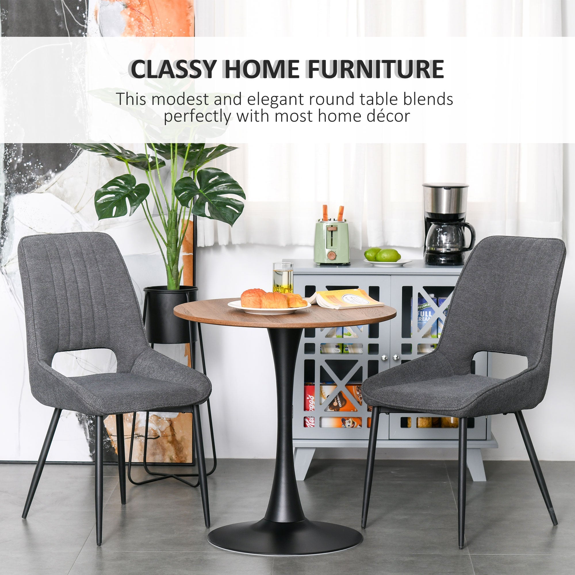 HOMCOM Modern Round Dining Table Leisure Coffee Bistro Table with Metal Base for Kitchen & Dining Room Brown