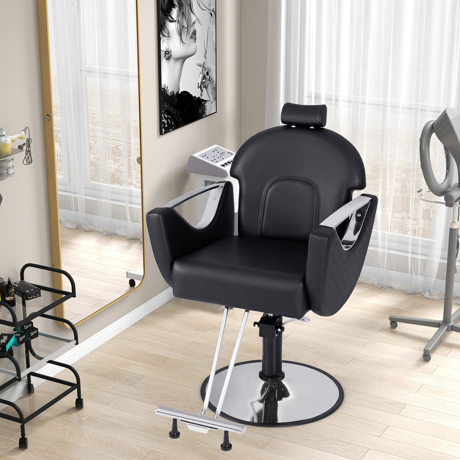 Reclining Salon Chair for Hair Stylist-Black