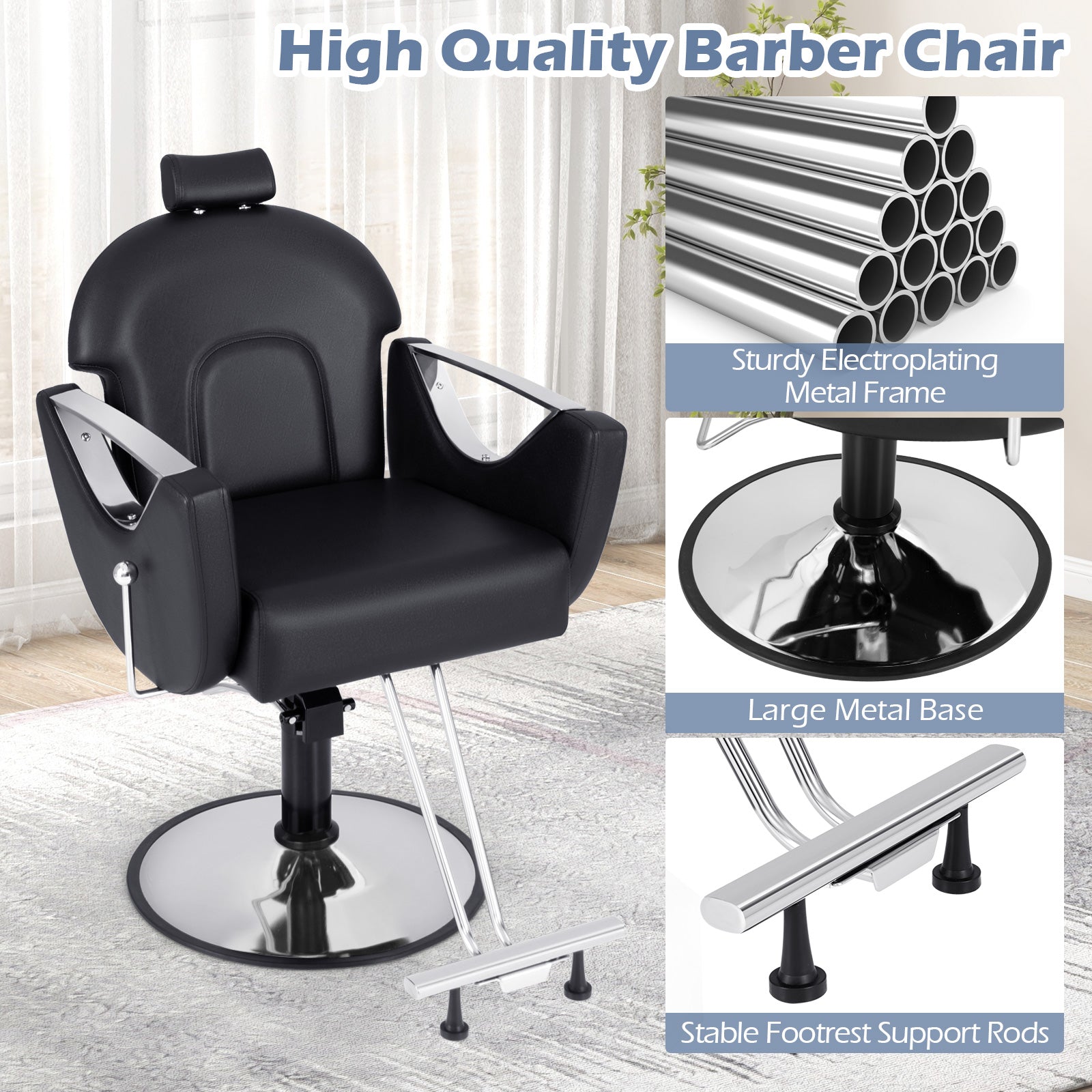 Reclining Salon Chair for Hair Stylist-Black