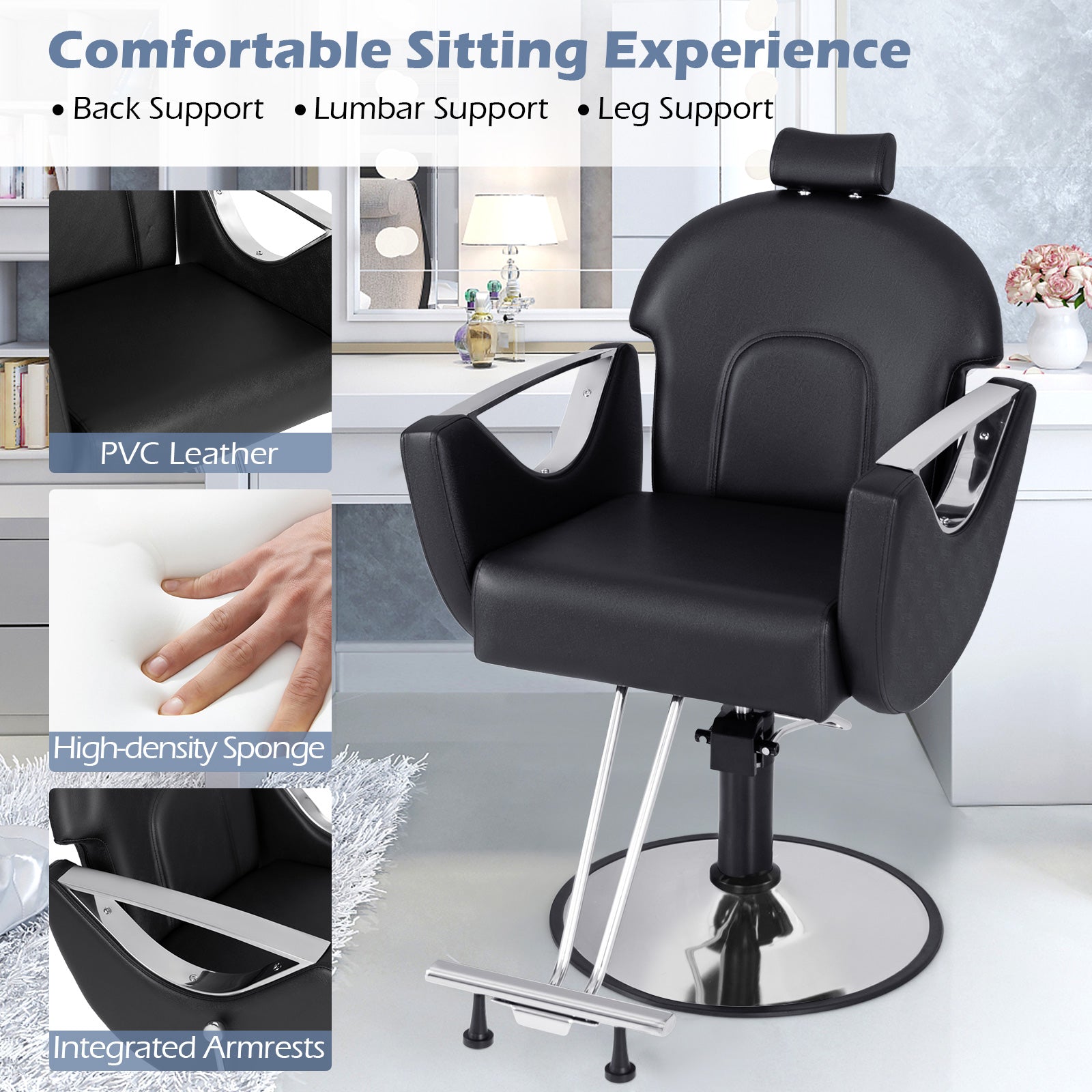 Reclining Salon Chair for Hair Stylist-Black