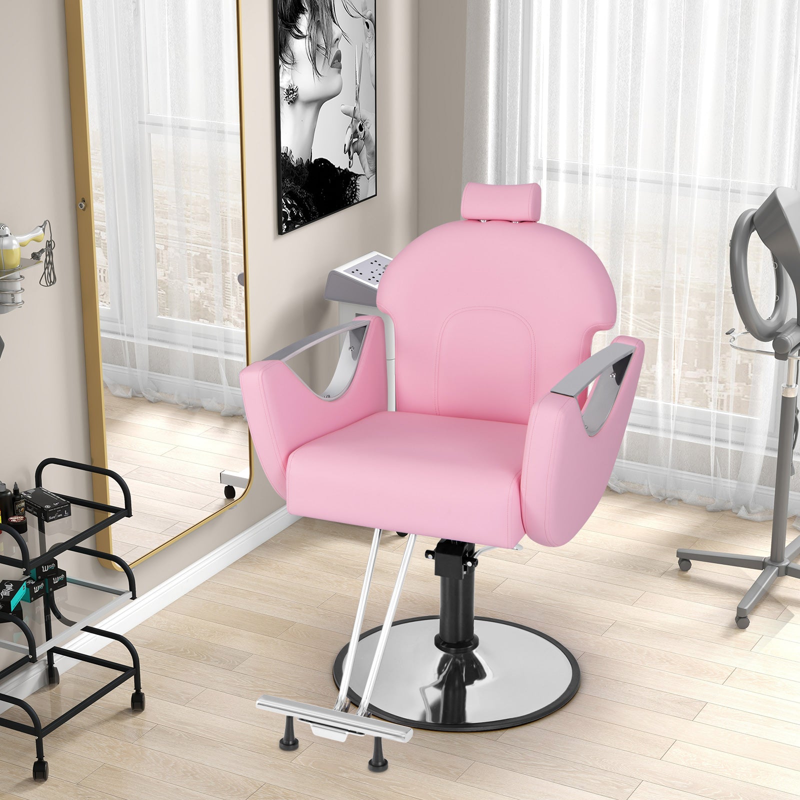 Reclining Salon Chair for Hair Stylist-Pink
