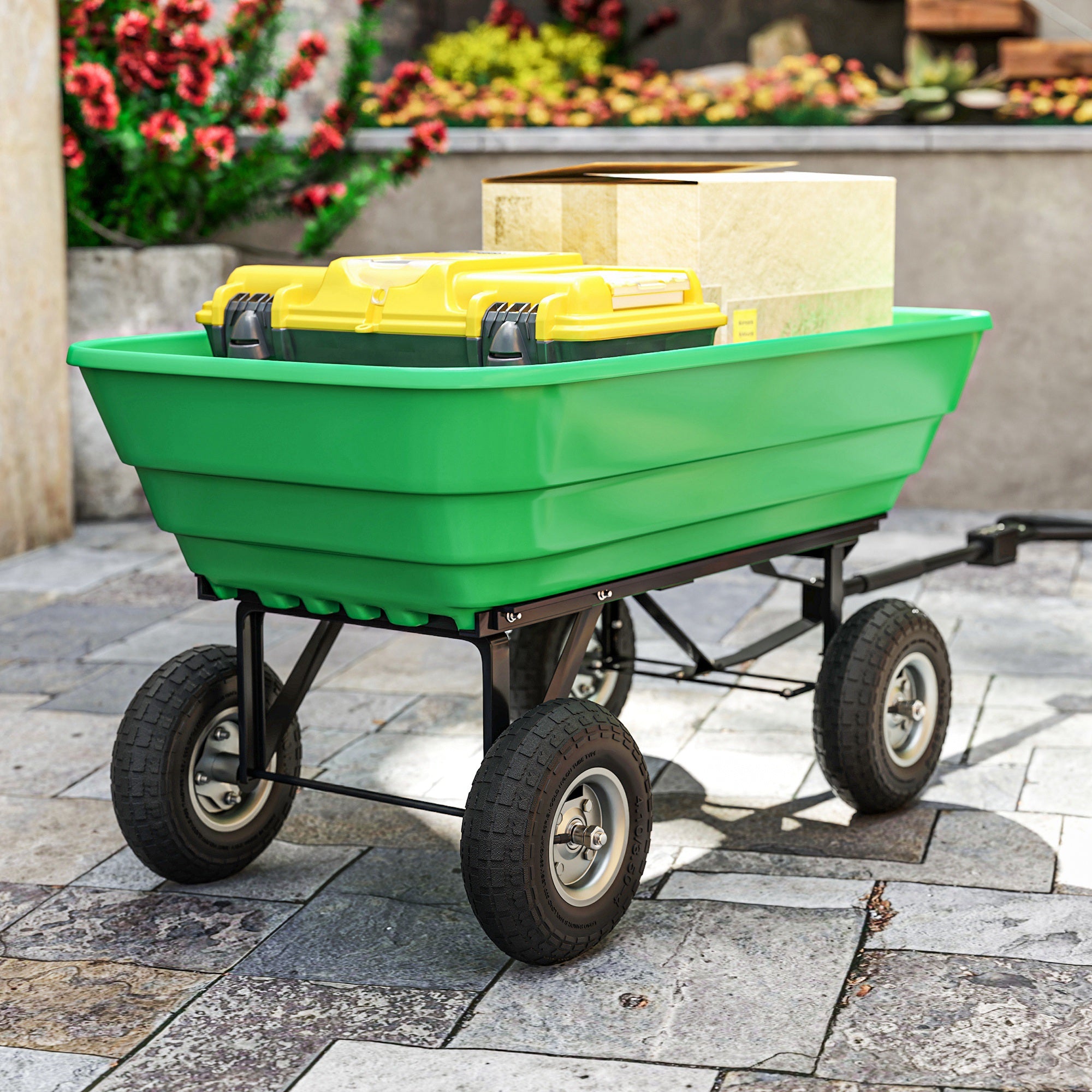 Outsunny Set of 4 Pneumatic Wheels, 10" Wheelbarrow Wheels Replacement for Barn Carts, Hose Carts, Garden Carts, Sack Trucks, Black