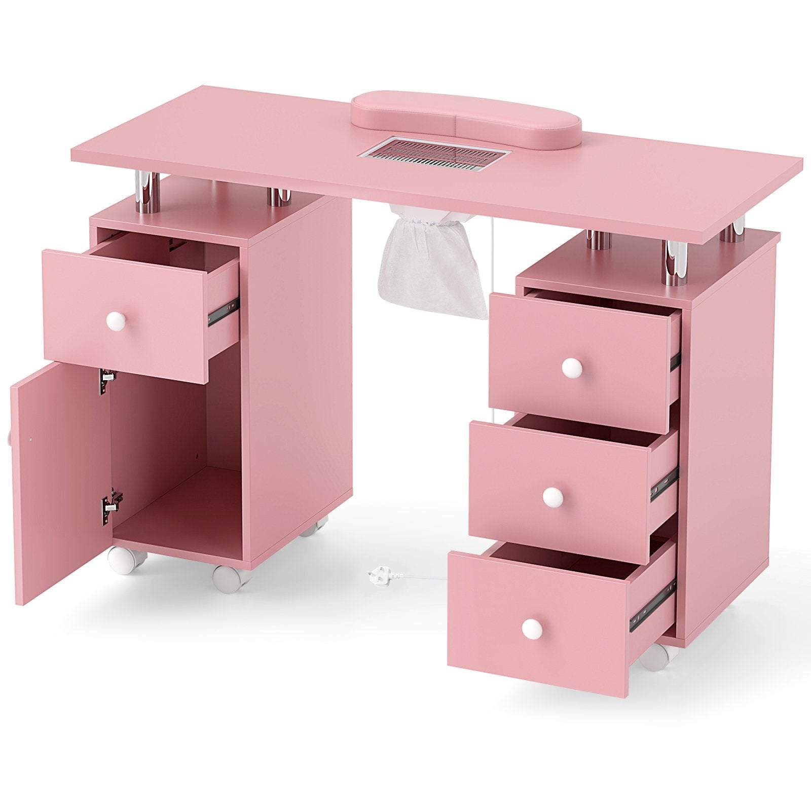 Manicure Table Nail Desk with Electric Dust Collector-Pink