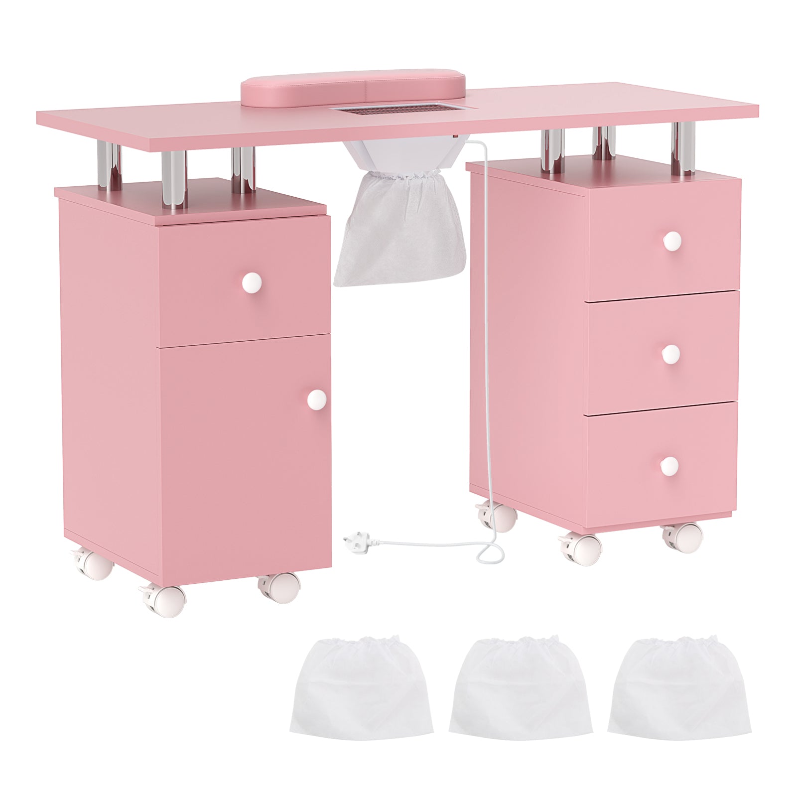Manicure Table Nail Desk with Electric Dust Collector-Pink