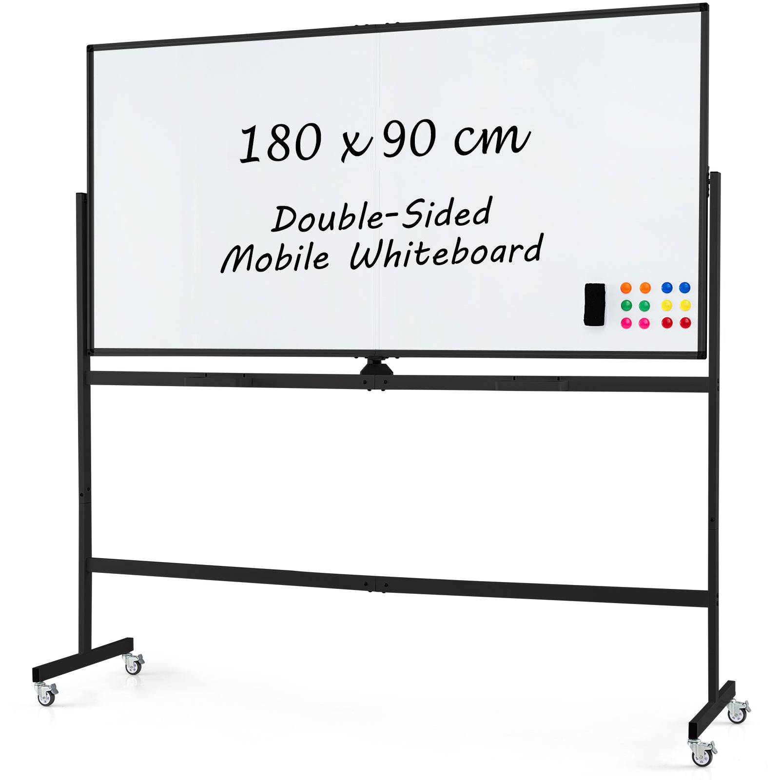 Rolling Whiteboard on Wheels with Stand and Aluminum Alloy Frame-Black