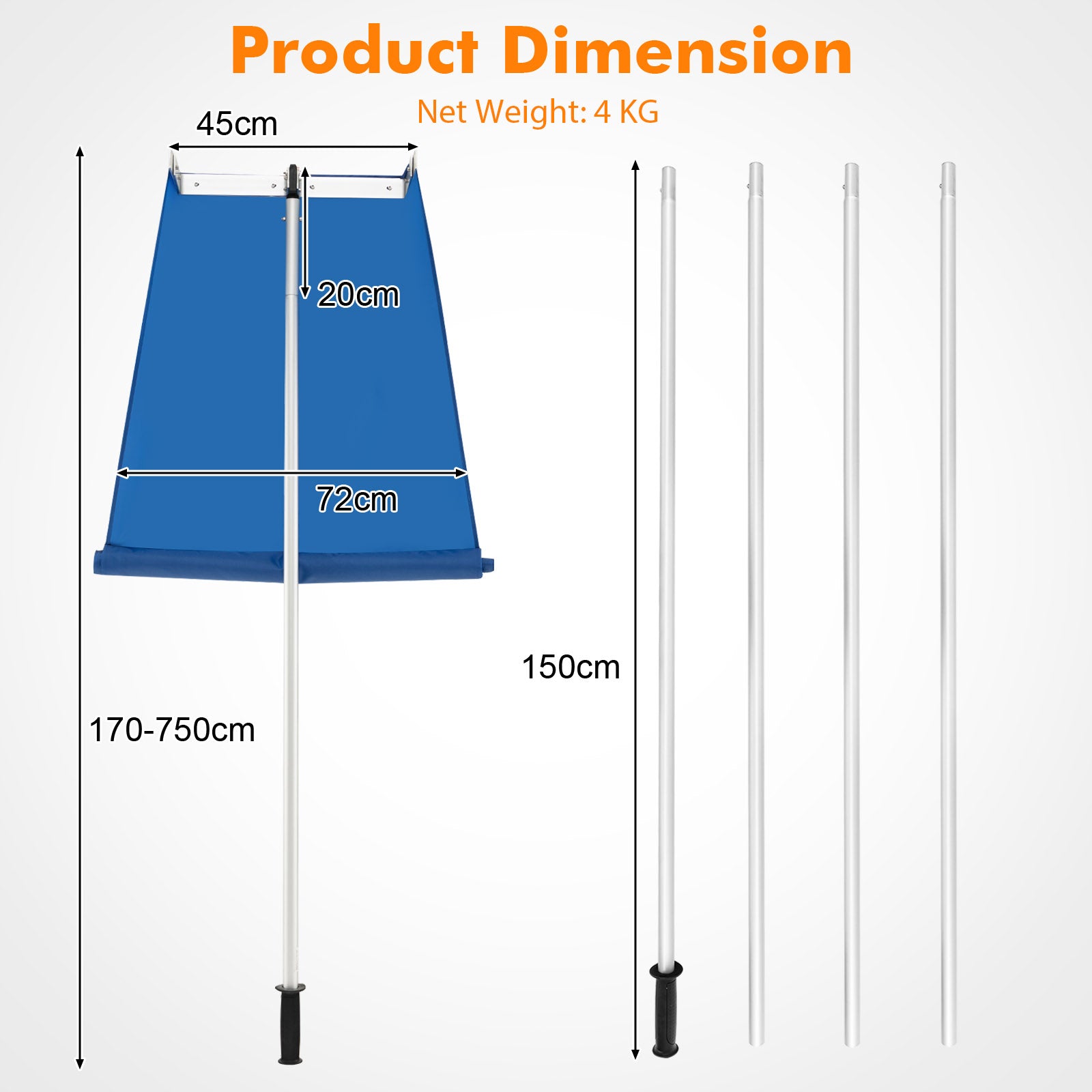 Snow Roof Rake with 4 Section Pole Wheels and Anti-slip Handle
