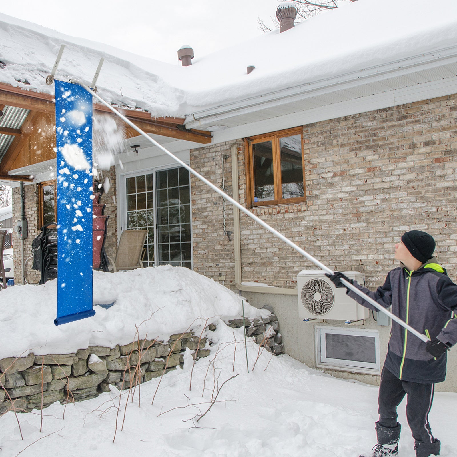 Snow Roof Rake with 5 Section Pole and Anti-slip Handle