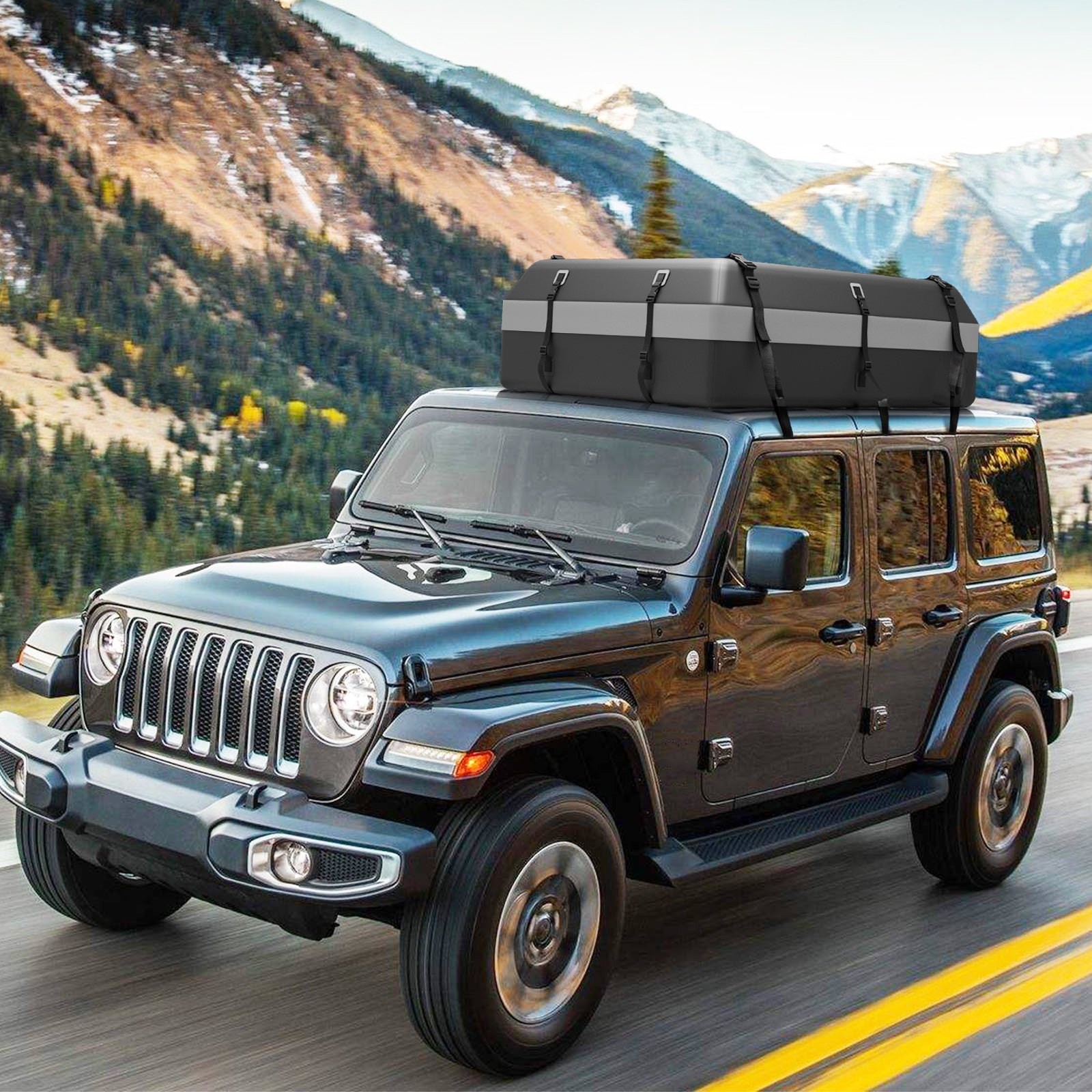 600L Waterproof Rooftop Cargo Carrier Bag Luggage Lock-Grey