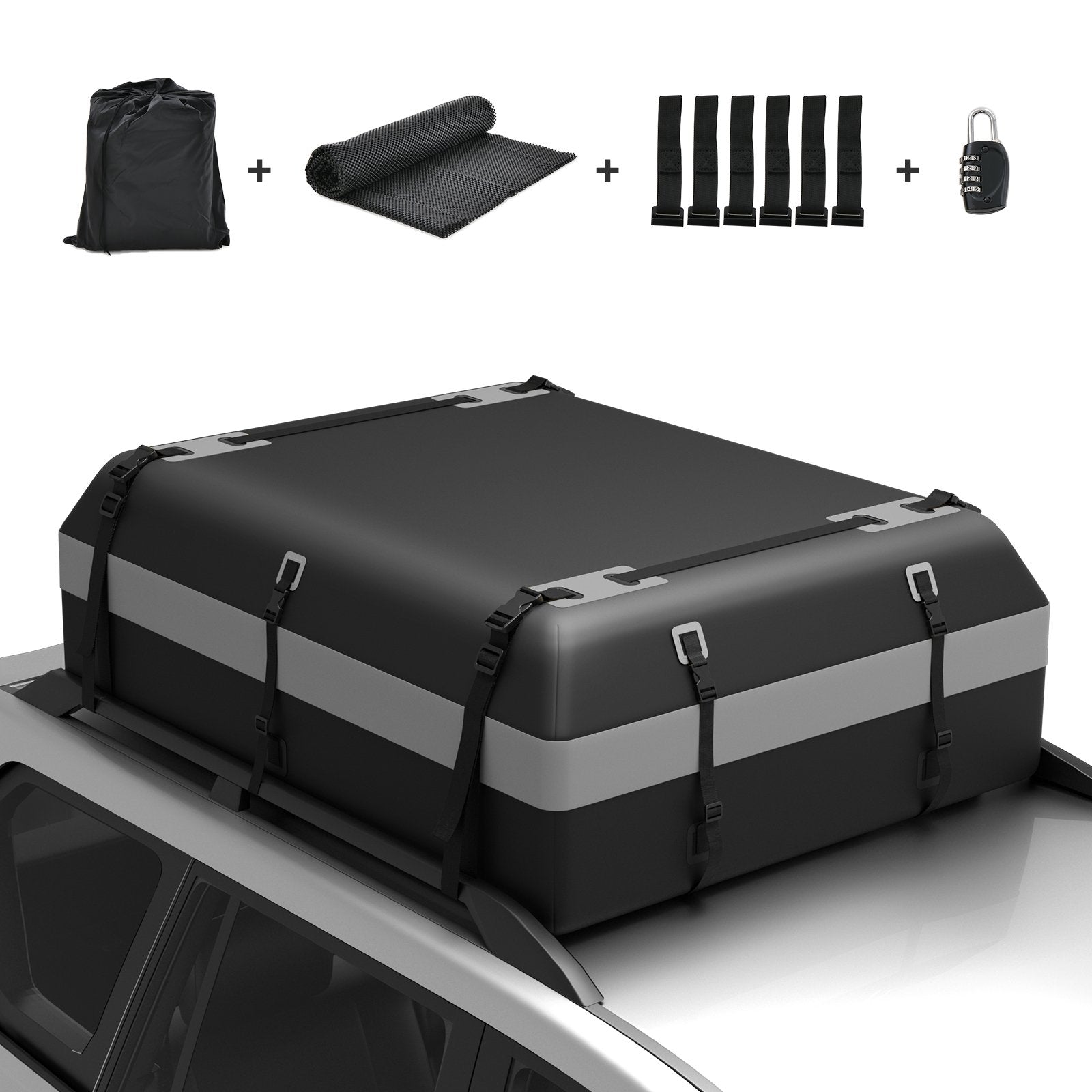 600L Waterproof Rooftop Cargo Carrier Bag Luggage Lock-Grey