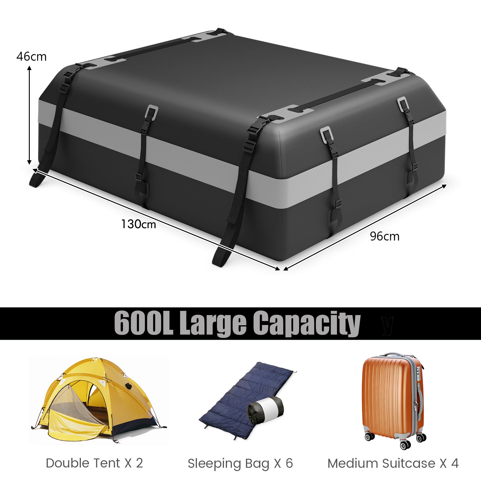 600L Waterproof Rooftop Cargo Carrier Bag Luggage Lock-Grey