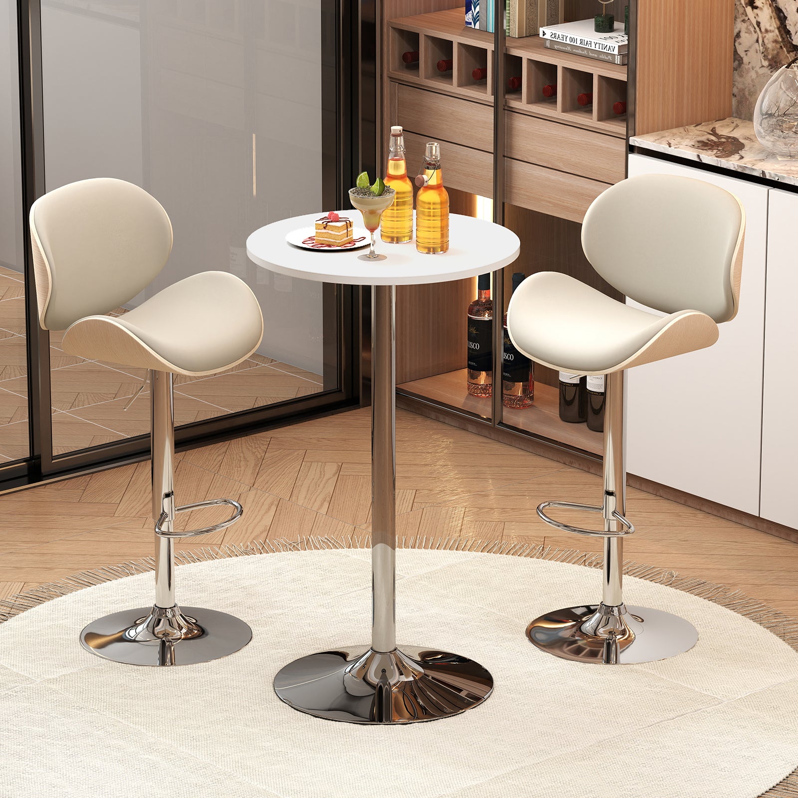 Round Bar Table with Silver Leg and Base for Home Bar-White