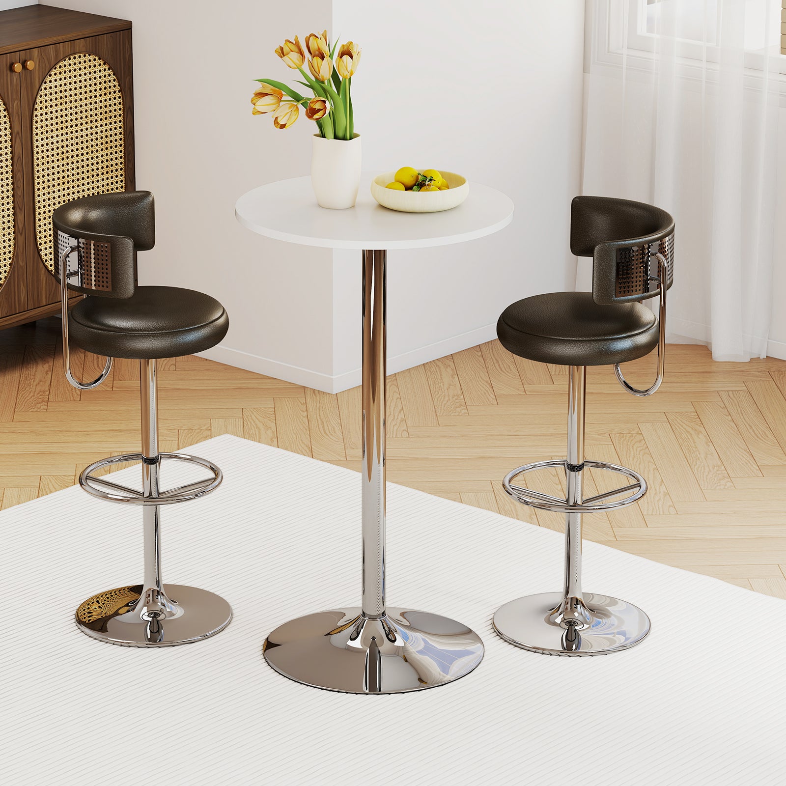 Round Bar Table with Silver Leg and Base for Home Bar-White