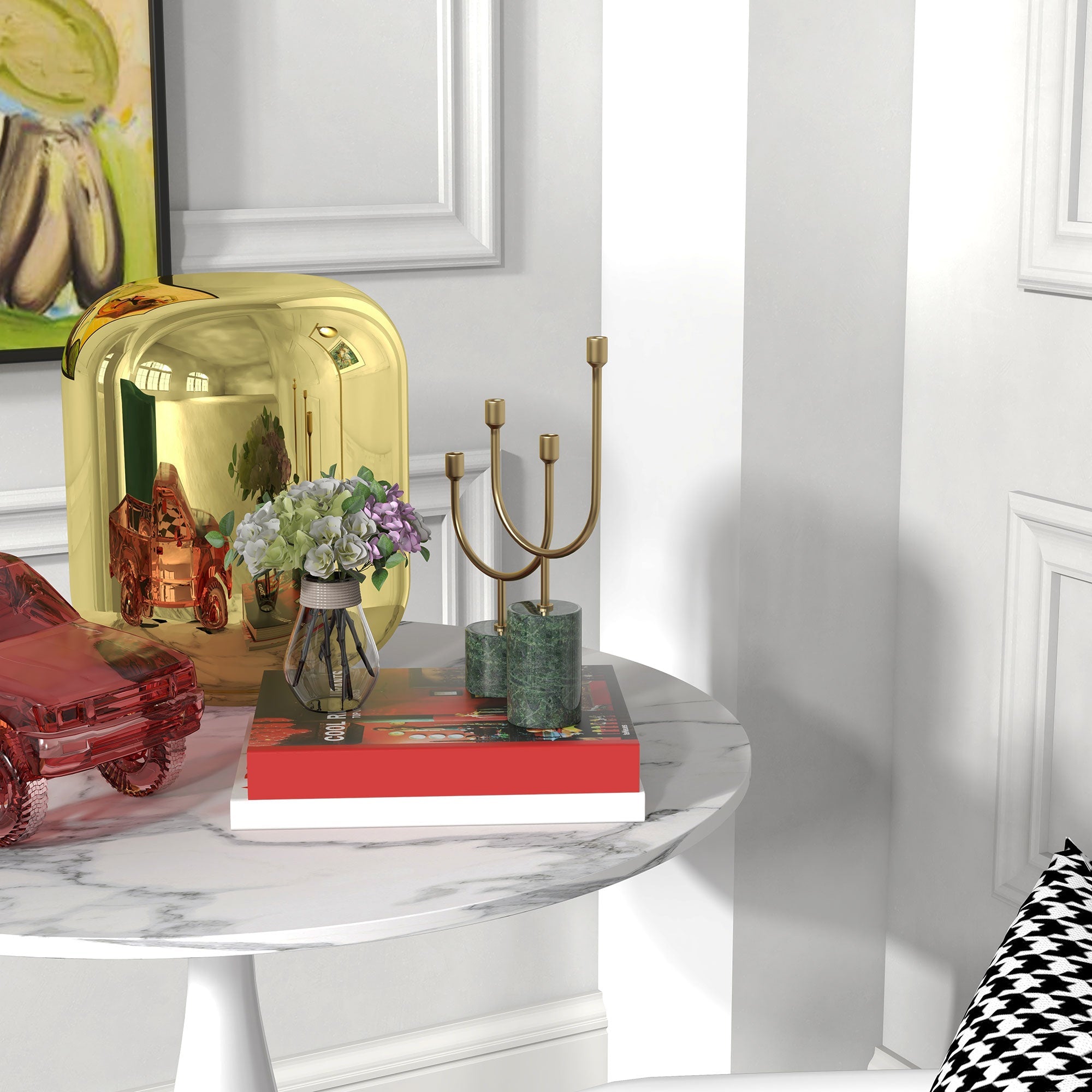 HOMCOM Small 2-Person Dining Table, Elegant Design Table with Steel Base and Non-slip Foot Pad, White and Grey