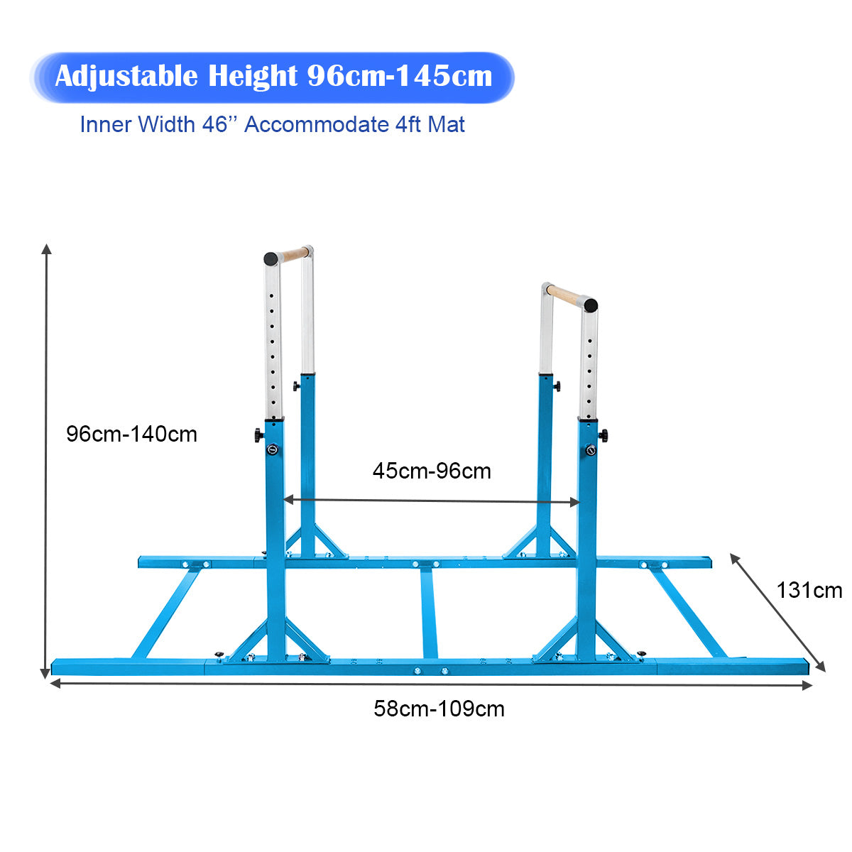 Kids Parallel Gymnastics Bar with Adjustable Width and 11-Level Heights-Blue