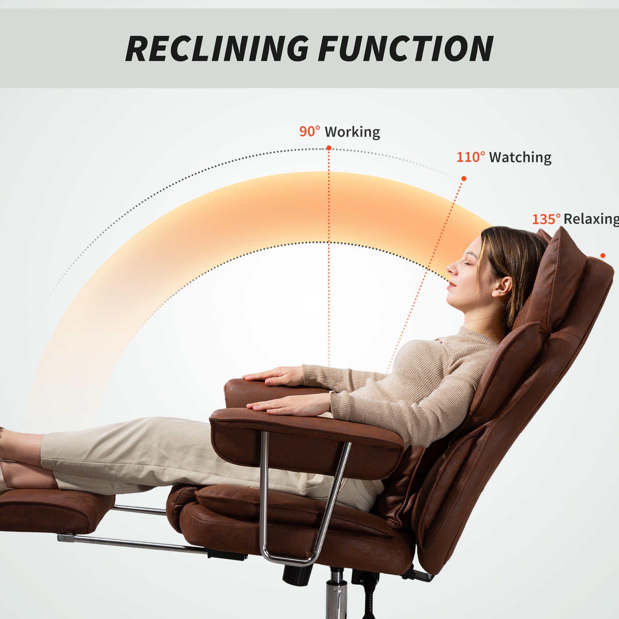 HOMCOM Leathaire Reclining Office Chair with Lumbar Support Pillow - Dark Brown