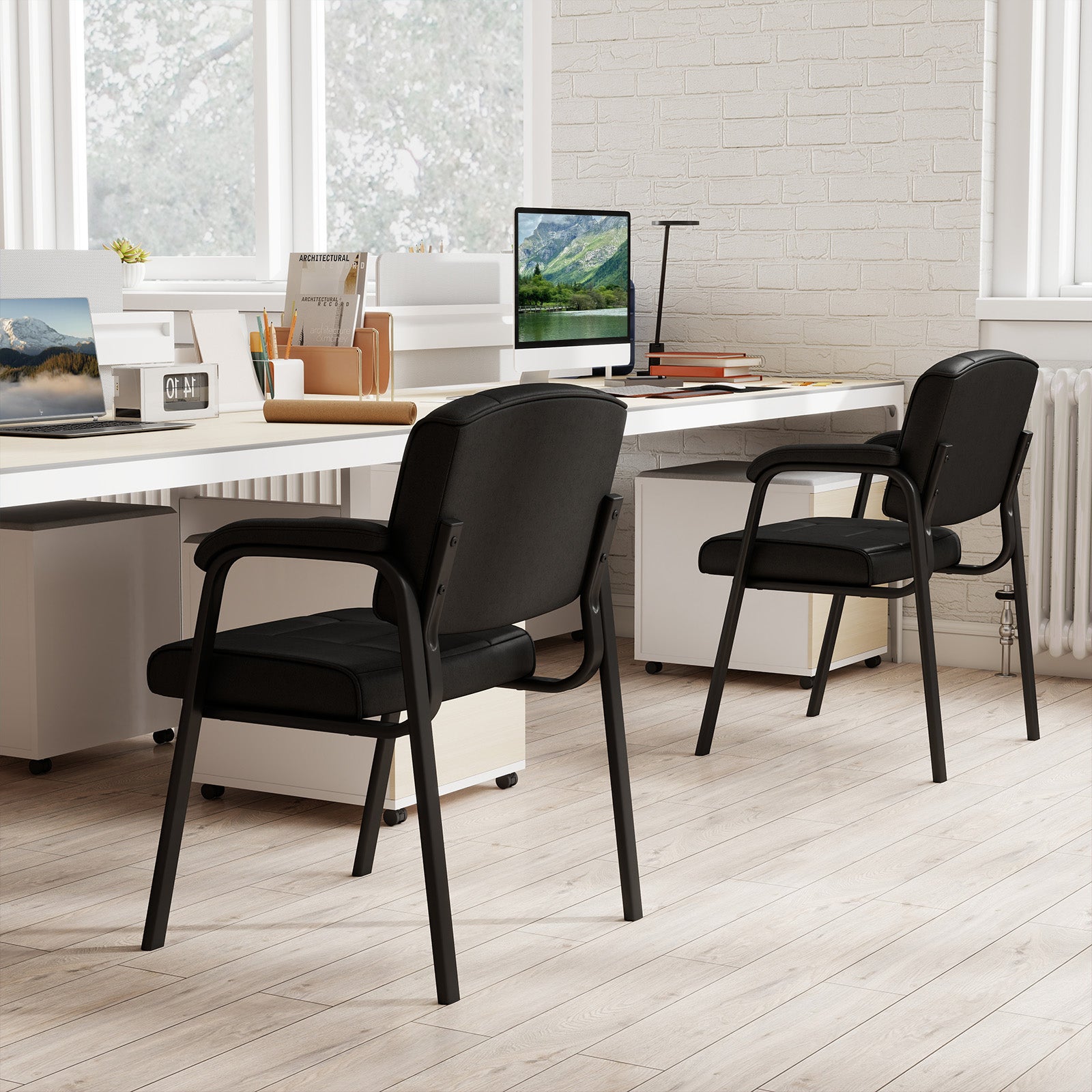 Set of 2 Big and Tall Guest Chair Waiting Room Chairfor Reception Meeting-Black