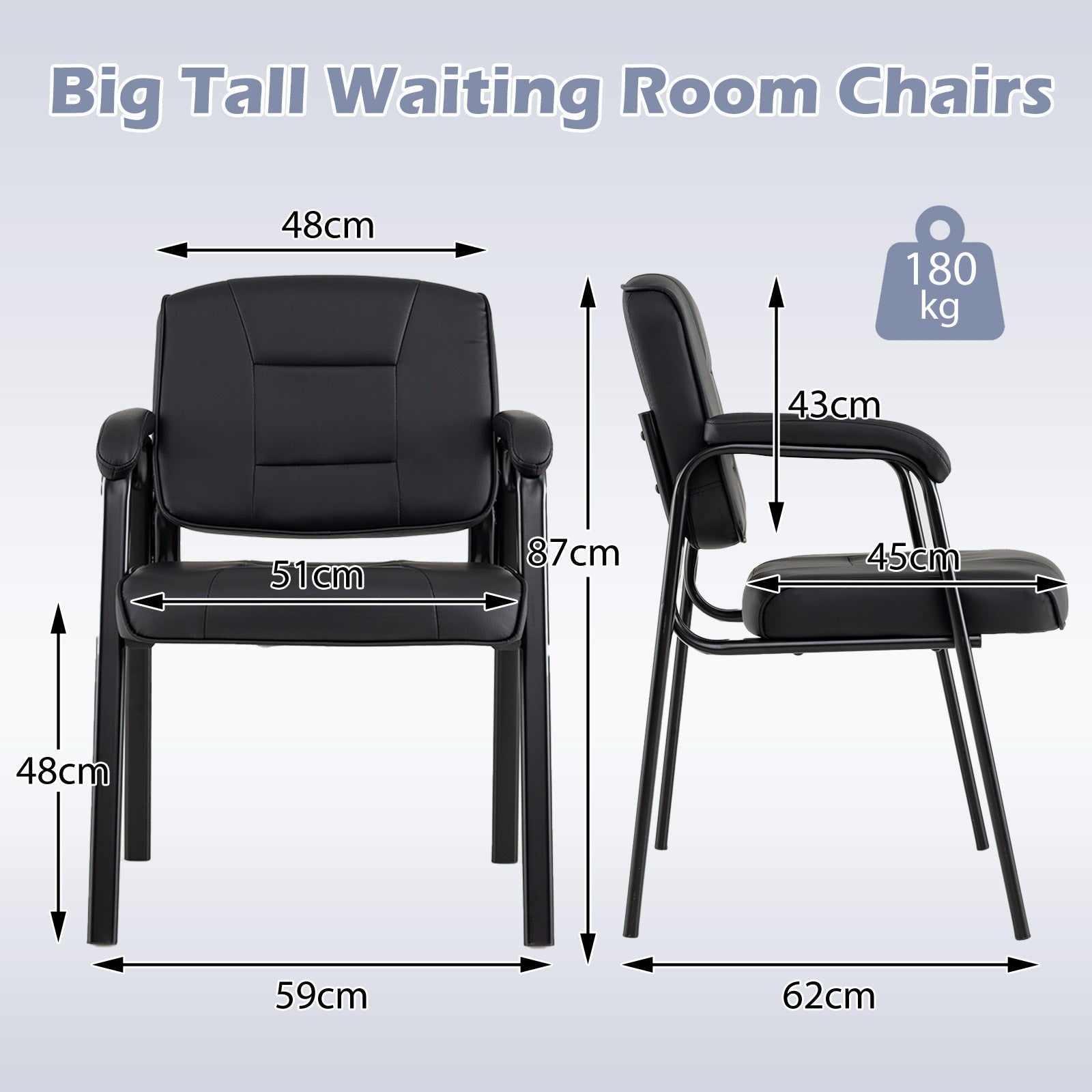 Set of 2 Big and Tall Guest Chair Waiting Room Chairfor Reception Meeting-Black