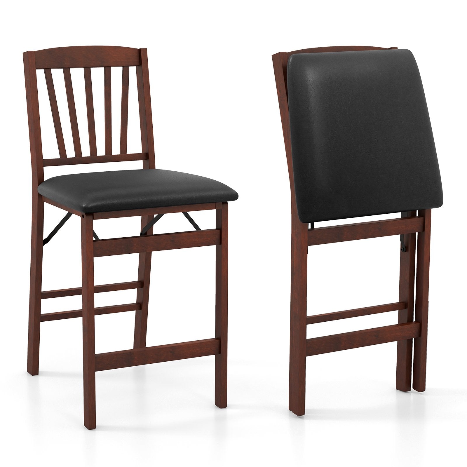 Set of 2 Counter Height Chairs Folding Kitchen Island Stool-Brown