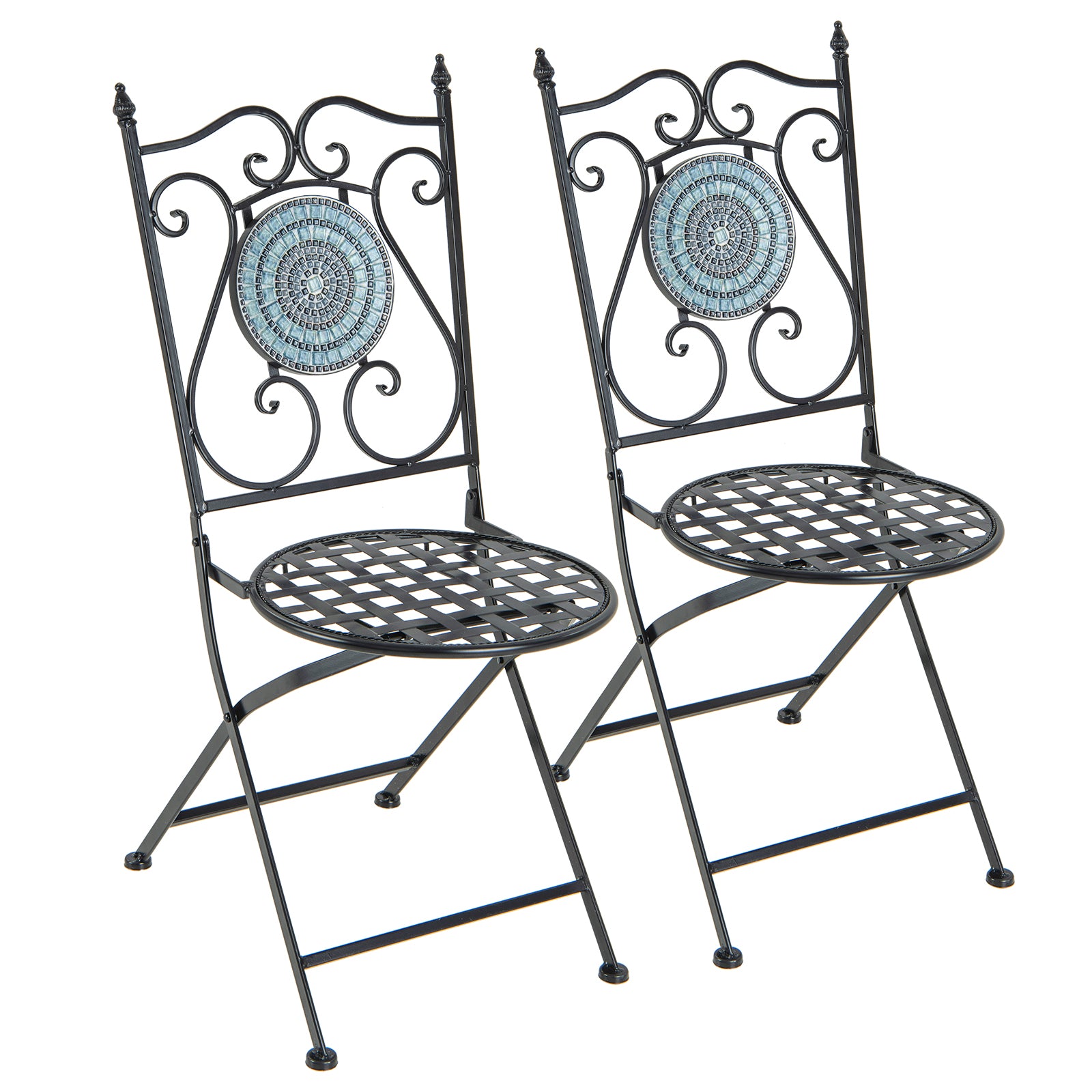 Mosaic Chairs Set of 2 Patio Metal Folding Chair with Decorative Backrest