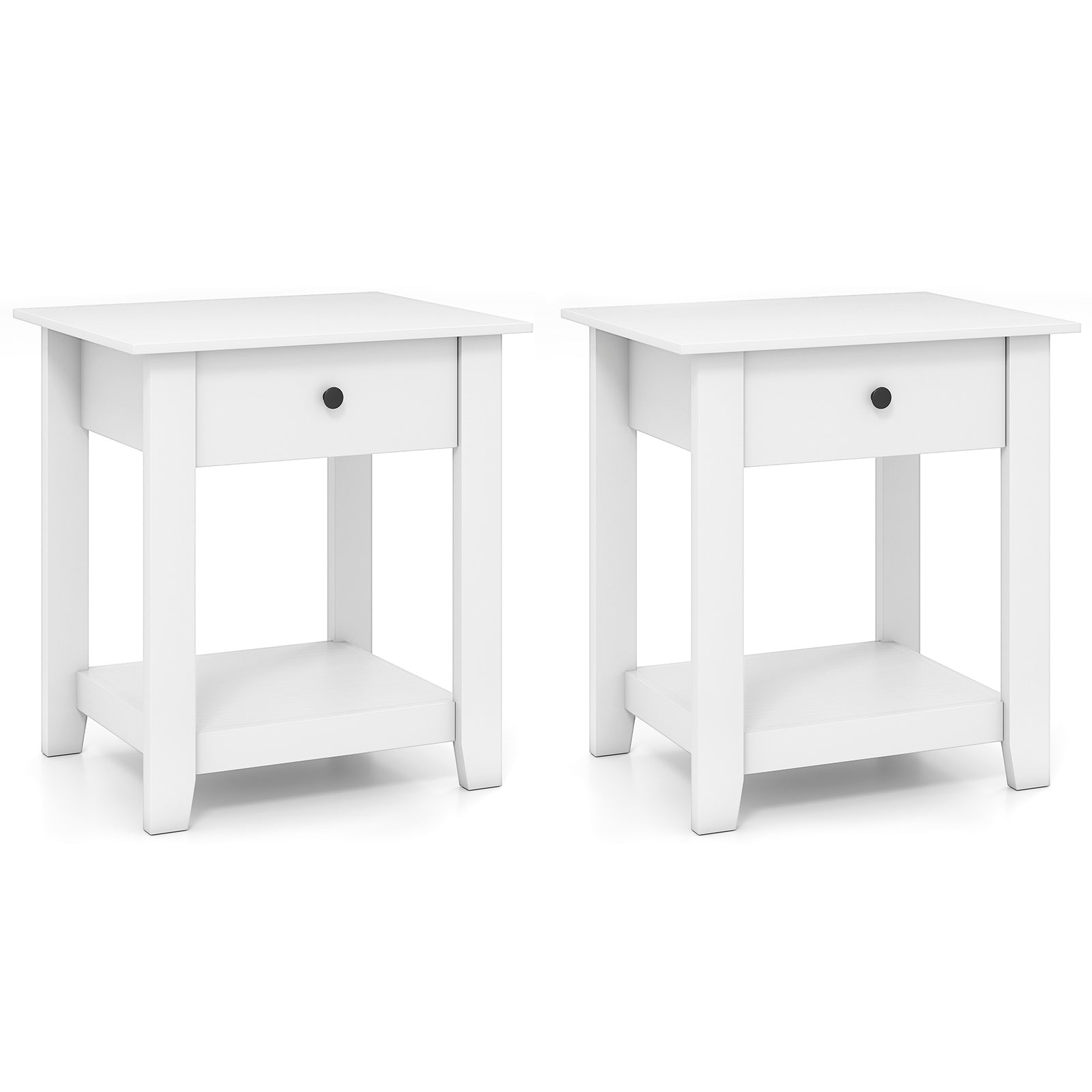Set of 2 Nightstand with Drawer 3-Tier Modern Bedside Table-White