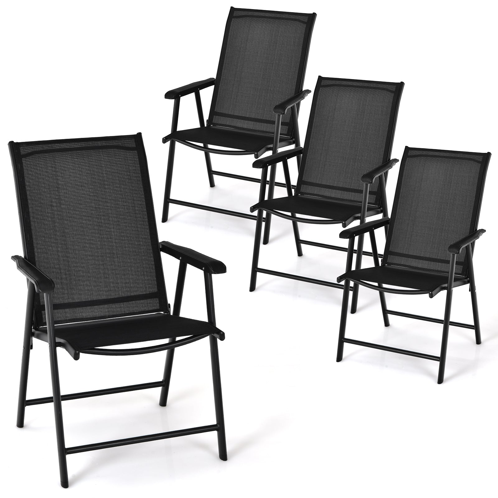 Set of 4 Folding Chairs in Fabric and Metal Garden Chairs-Black
