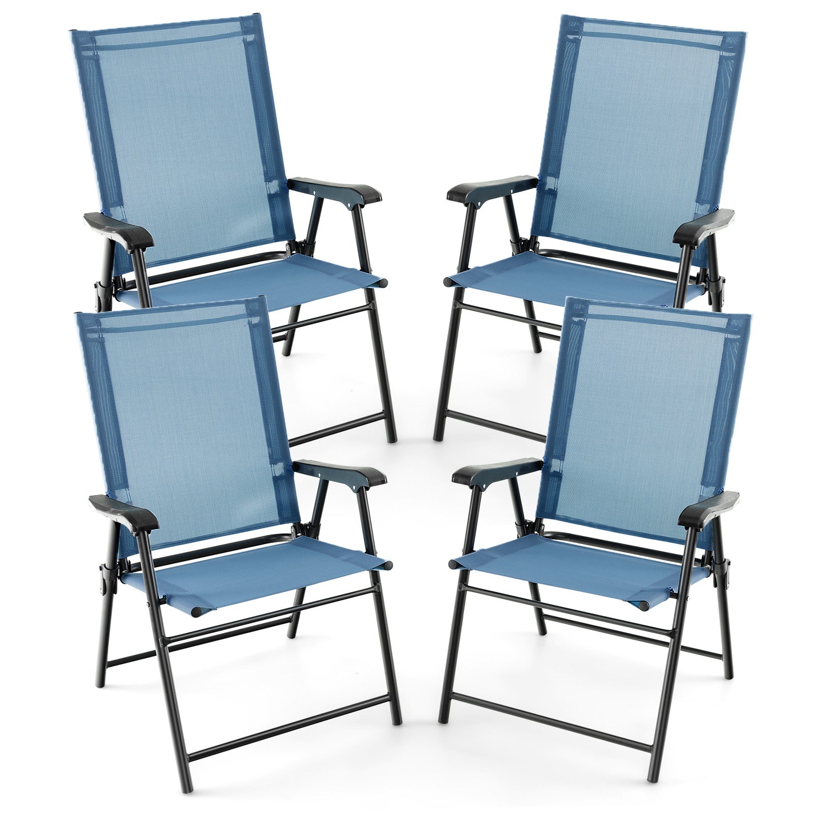 Set of 4 Folding Garden Chairs with Armrests for Yard Lawn Poolside-Blue